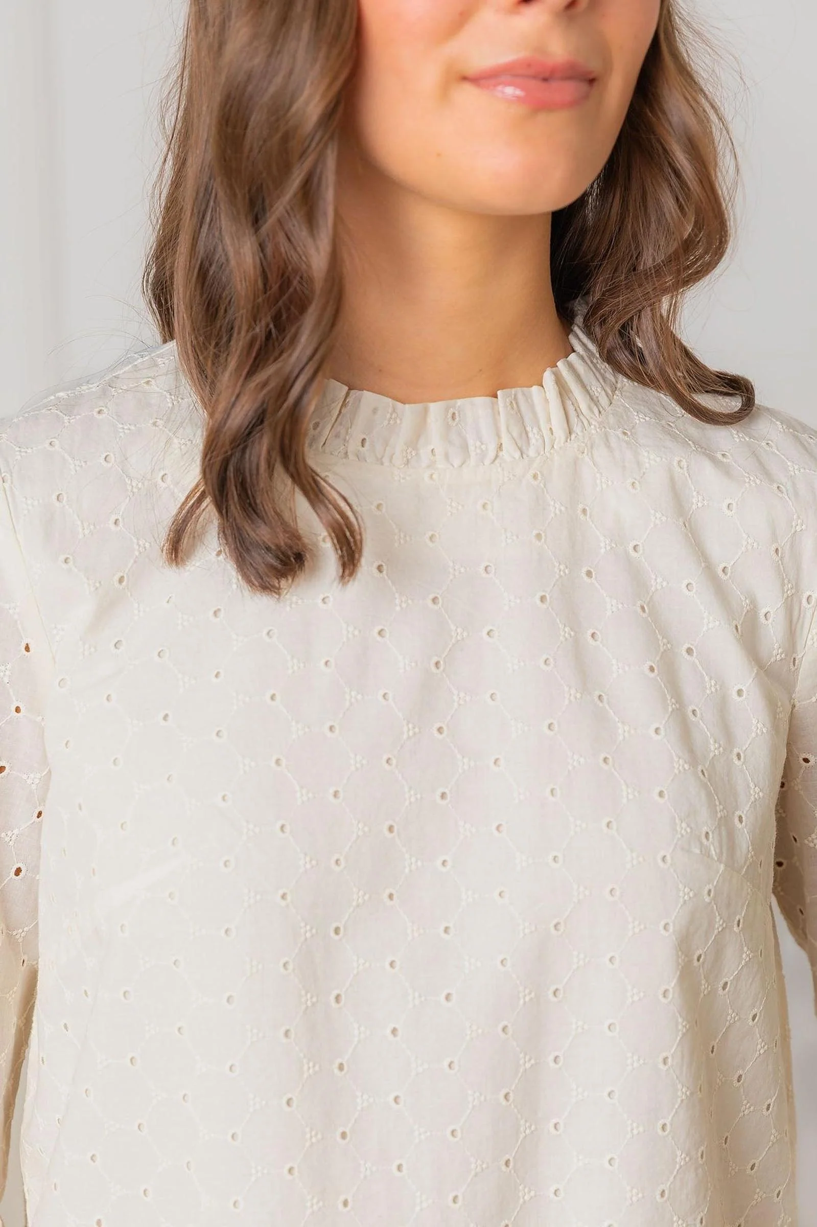Organic Cotton Ruffle Neck Top, Ivory Eyelet, Women, Family Matching Outfits - Image 4
