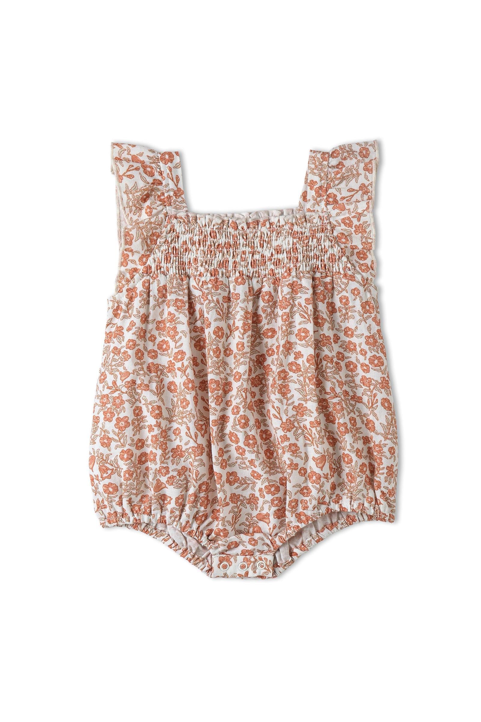 Organic Ruffle Sleeve Bubble Romper - Sienna - Image 2