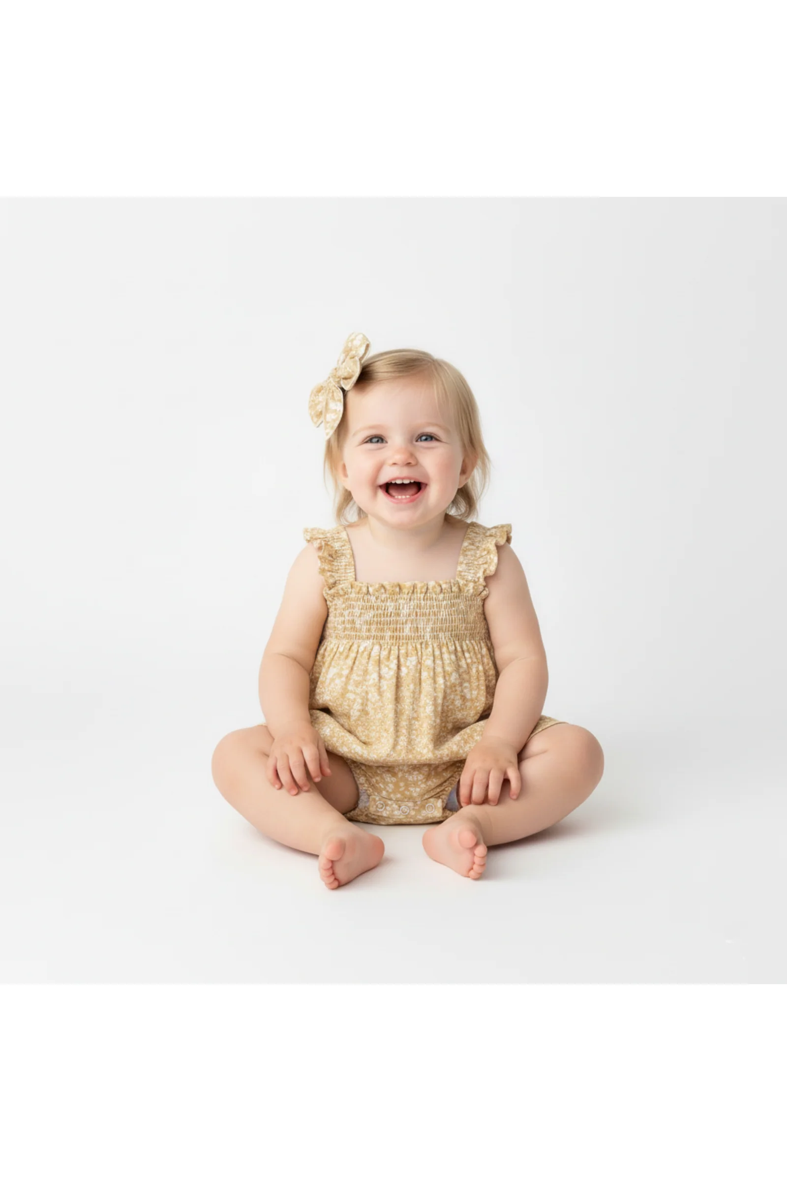 Organic Ruffle Sleeve Bubble Romper - Yellow Blossom