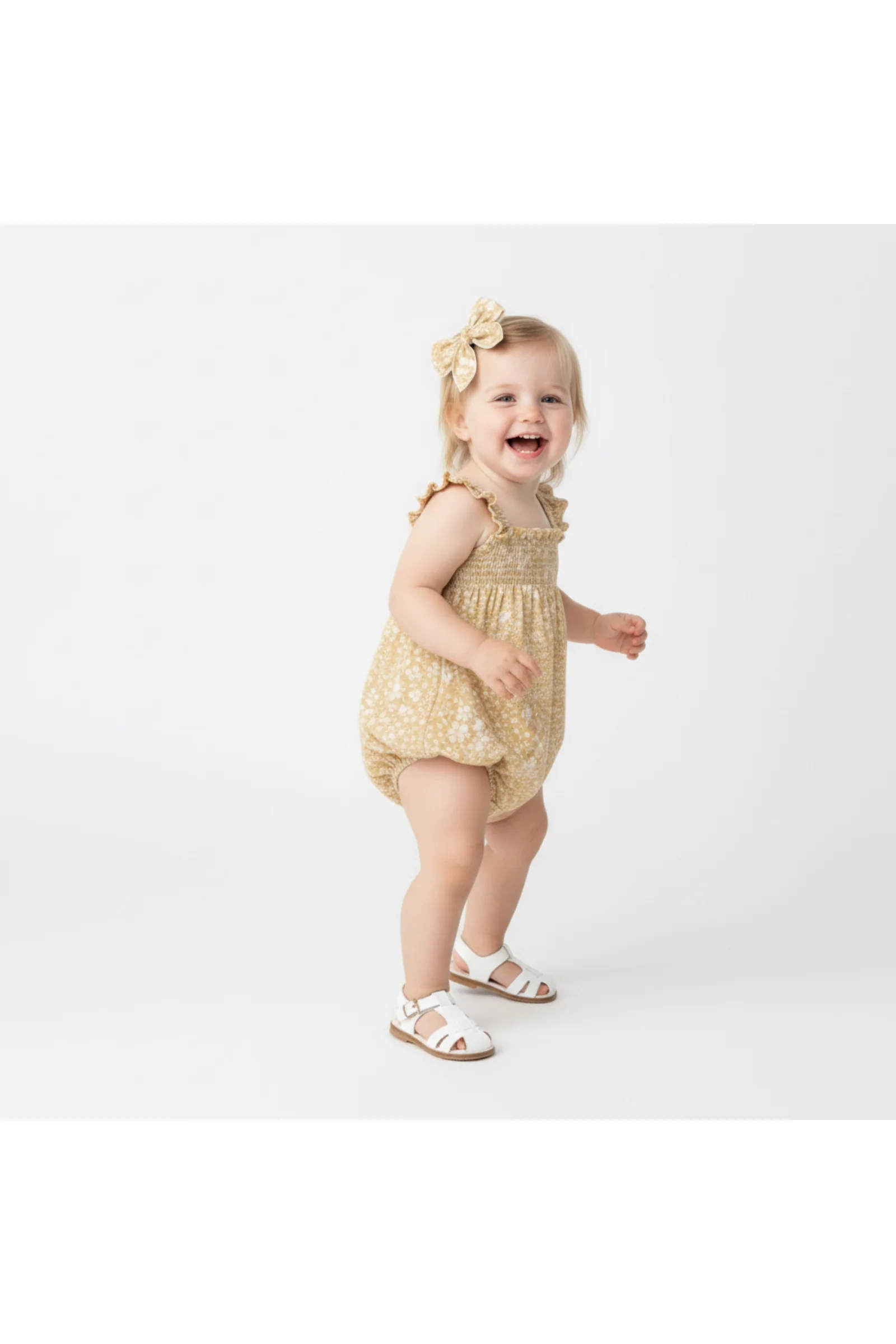 Organic Ruffle Sleeve Bubble Romper - Yellow Blossom - Image 5