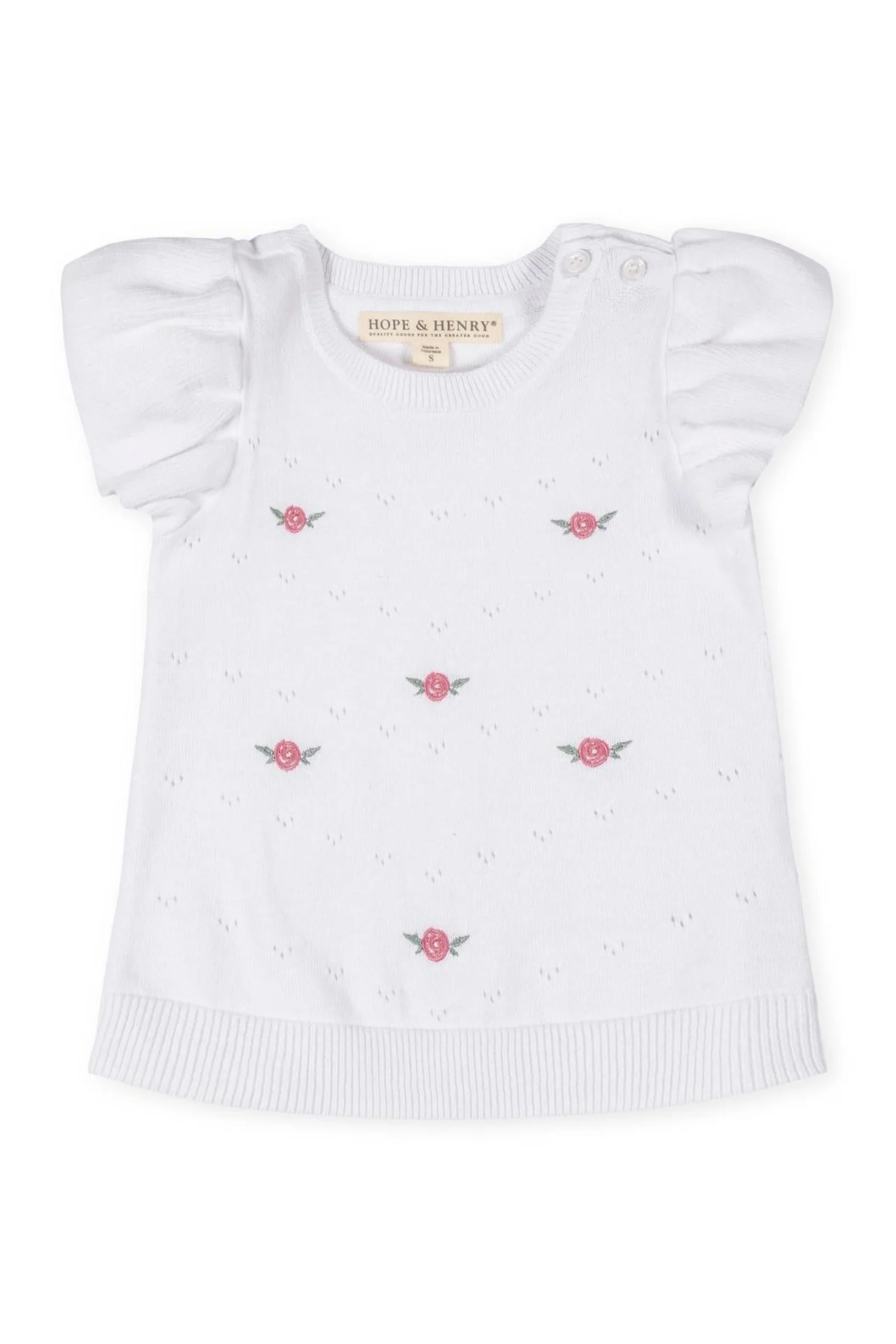 Hope & Henry Organic Cotton Ruffle Sleeve Pointelle Sweater for Girls, White, Sizes 2T-12 - Image 2