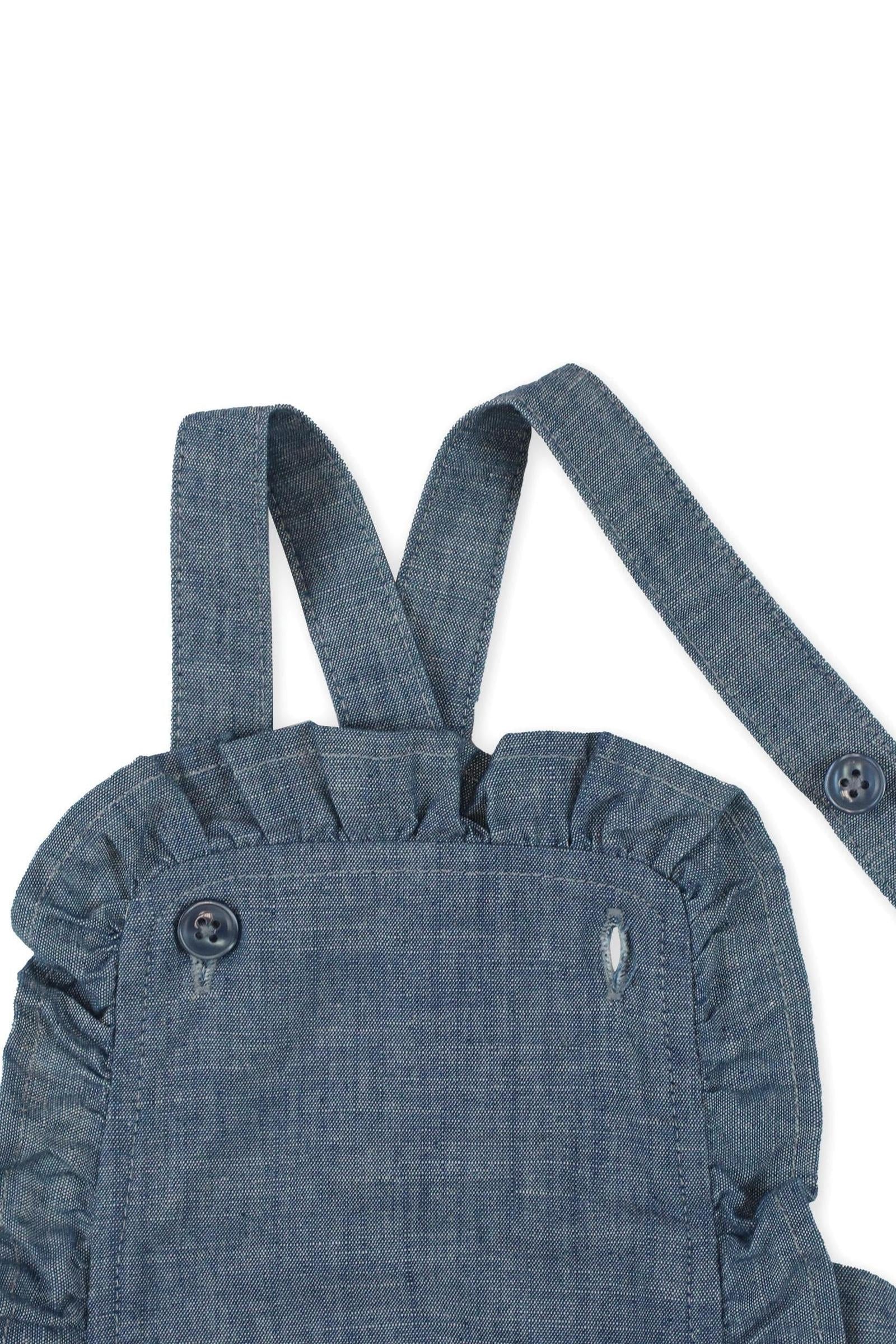 Hope & Henry Organic Cotton Ruffle Sunsuit for Girls, Blue Chambray Solid, Baby - Image 3