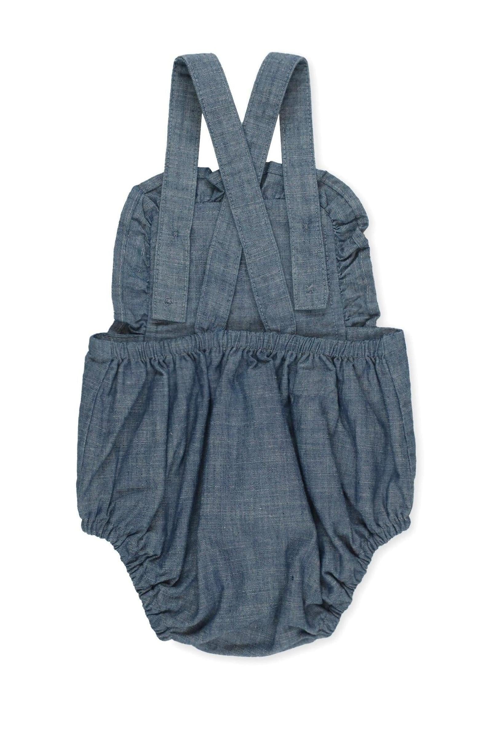 Hope & Henry Organic Cotton Ruffle Sunsuit for Girls, Blue Chambray Solid, Baby - Image 5