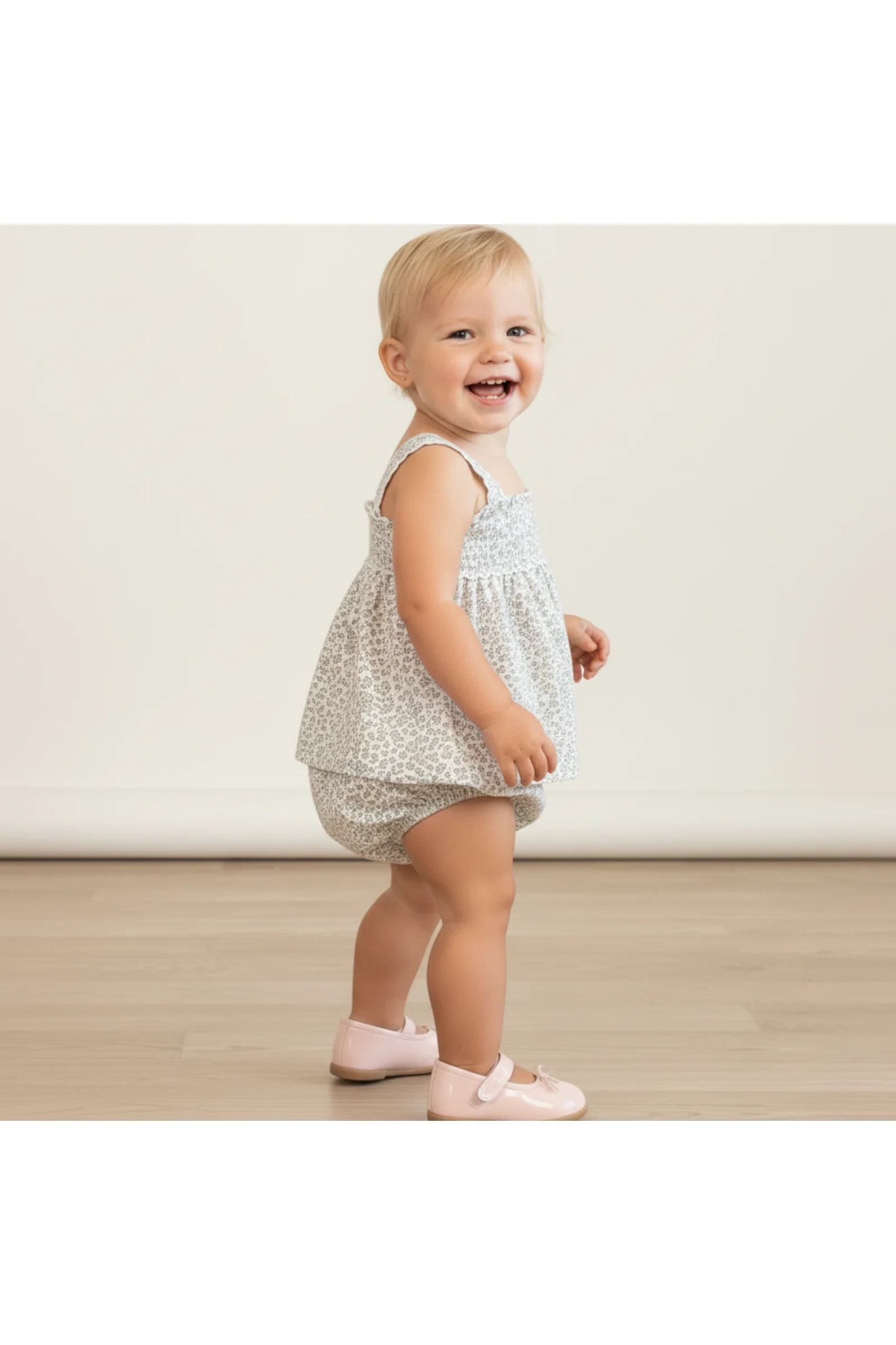 Organic Scalloped Top & Bloomers Set - Tulle Floral - Image 3
