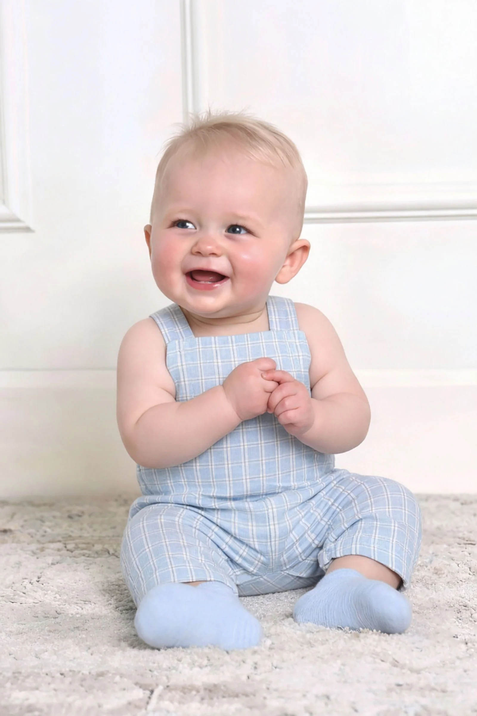 Hope & Henry Organic Cotton Seersucker Overall Romper for Boys, Blue, Baby