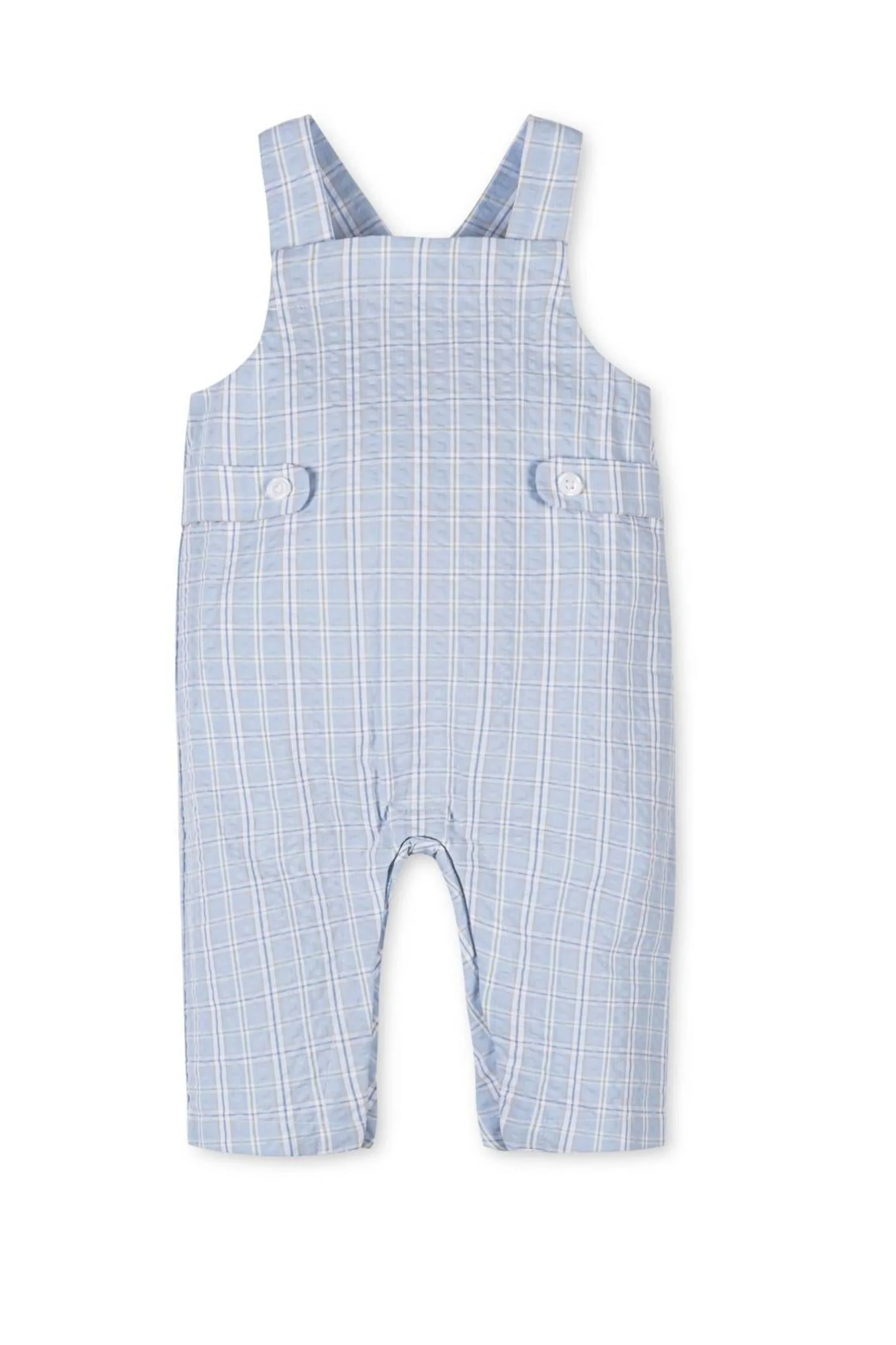 Hope & Henry Organic Cotton Seersucker Overall Romper for Boys, Blue, Baby - Image 2