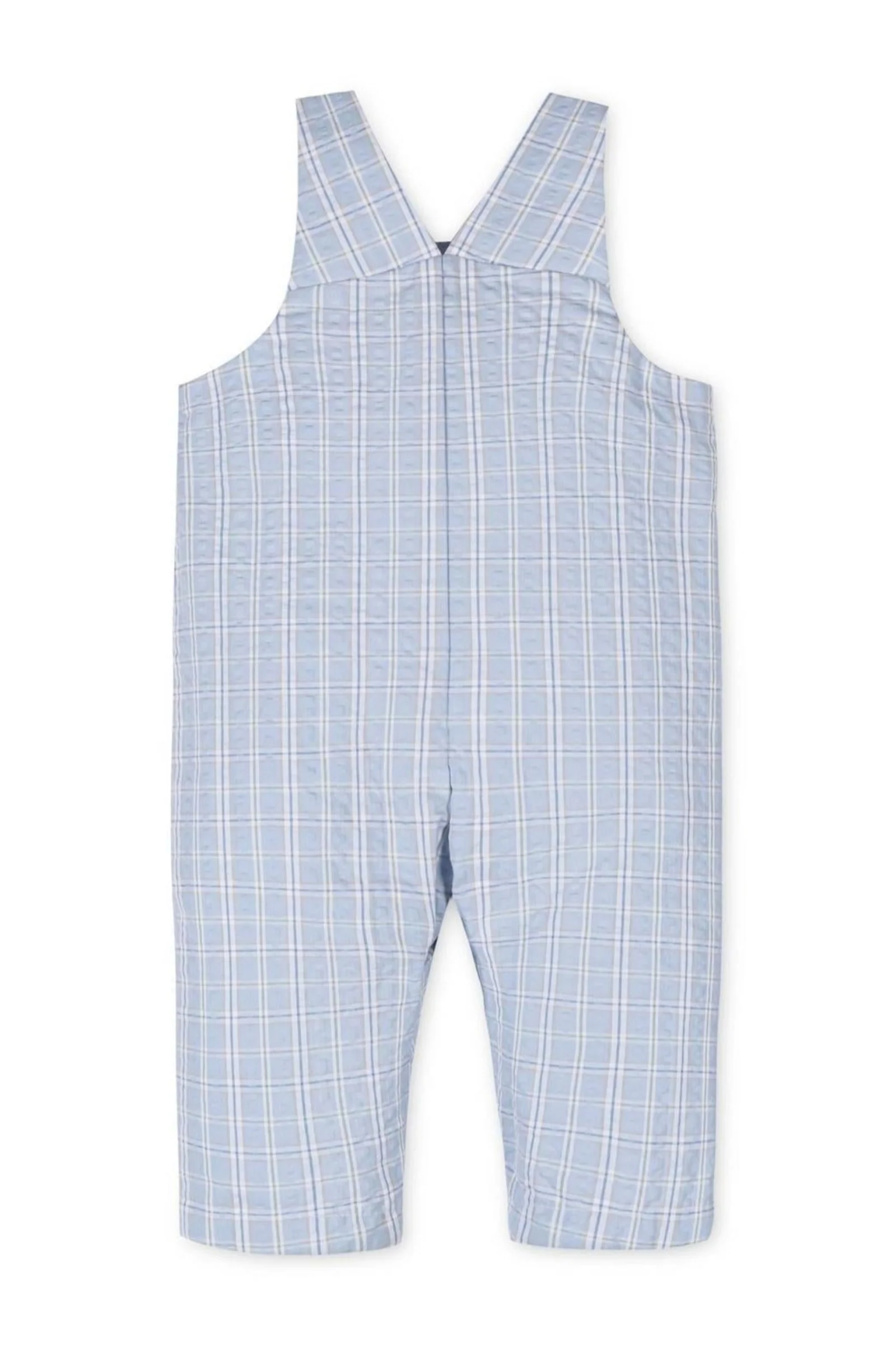 Hope & Henry Organic Cotton Seersucker Overall Romper for Boys, Blue, Baby - Image 4