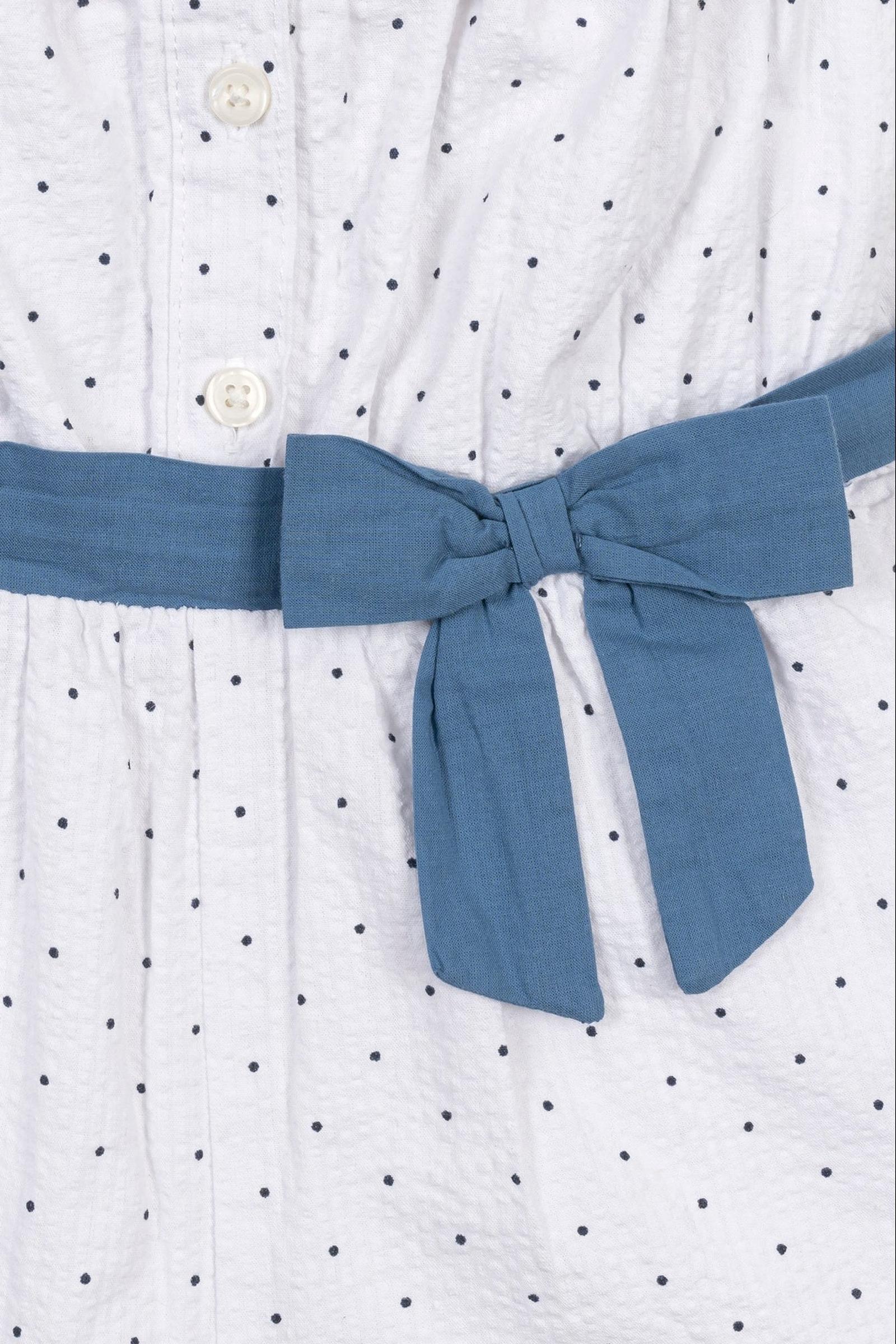 Organic Cotton Seersucker Ruffle Romper, Delft Dot, Toddler & Kids - Image 3