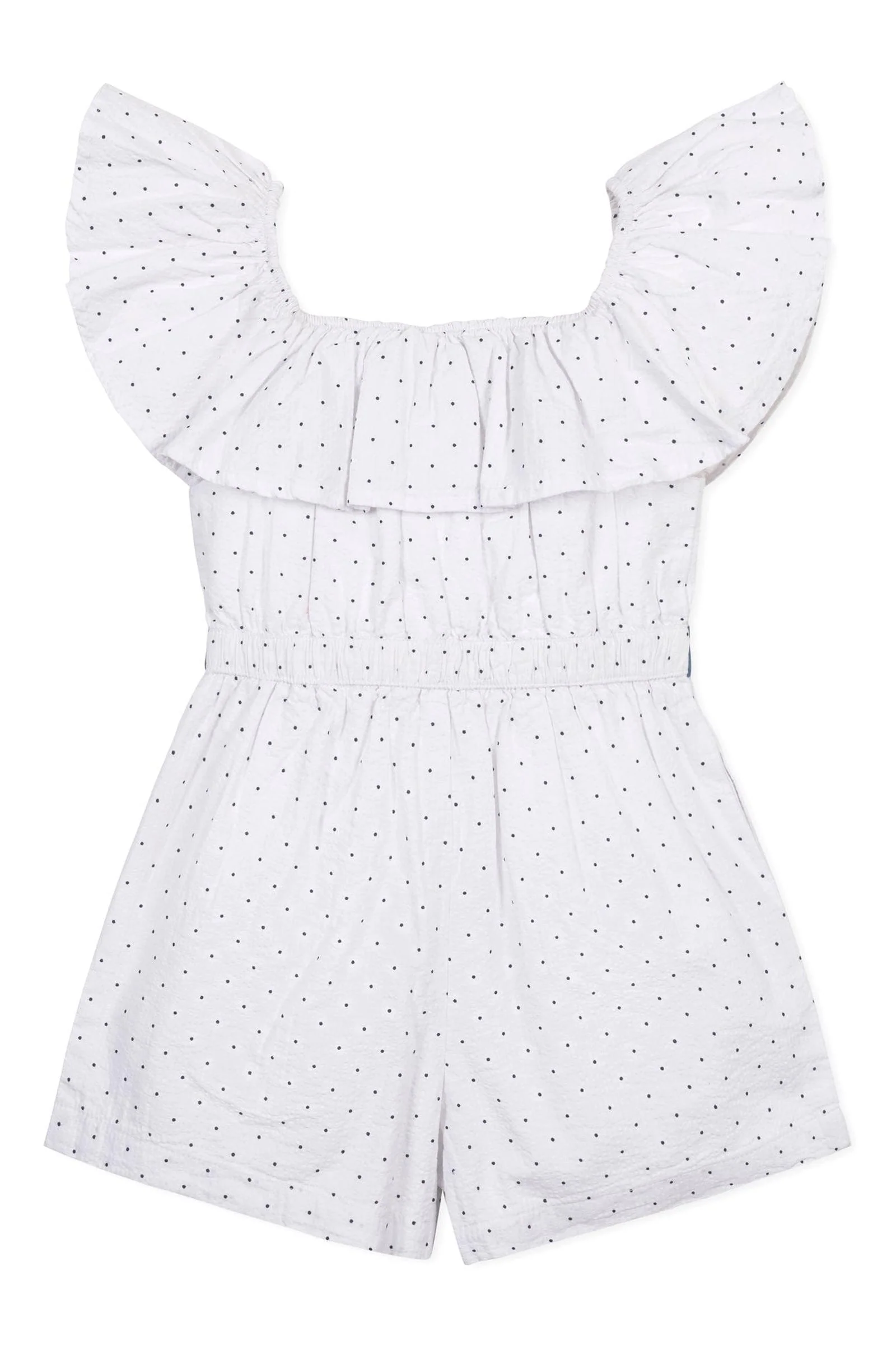 Organic Cotton Seersucker Ruffle Romper, Delft Dot, Toddler & Kids - Image 4