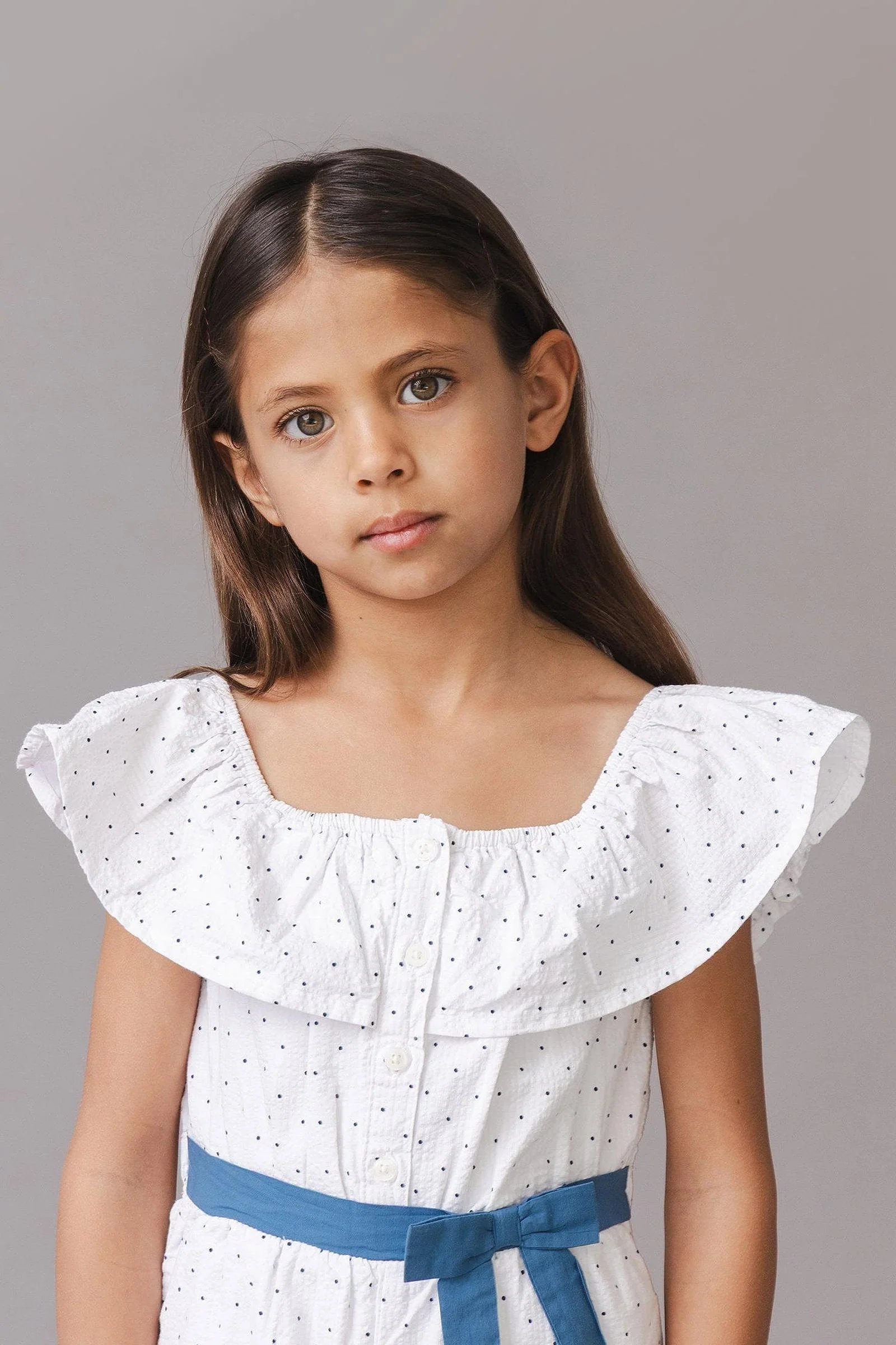 Organic Cotton Seersucker Ruffle Romper, Delft Dot, Toddler & Kids - Image 5