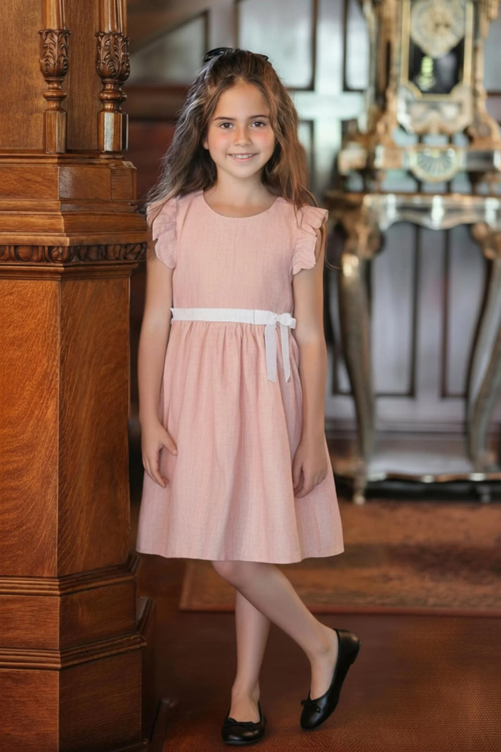 Hope & Henry Organic Cotton Seersucker Ruffle Sleeve Peplum Dress for Girls, Rose, Sizes 2T-12