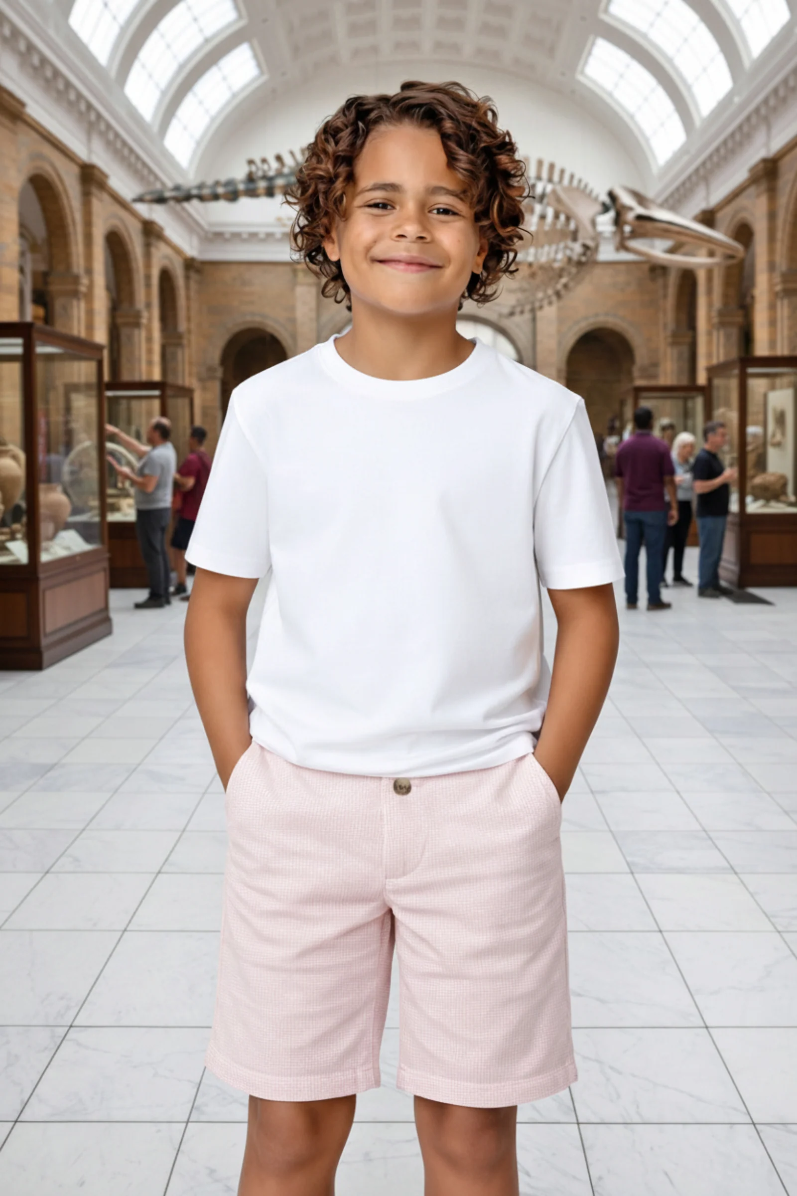 Hope & Henry Organic Cotton Seersucker Boy Shorts Classic, Pink, Toddler & Kids