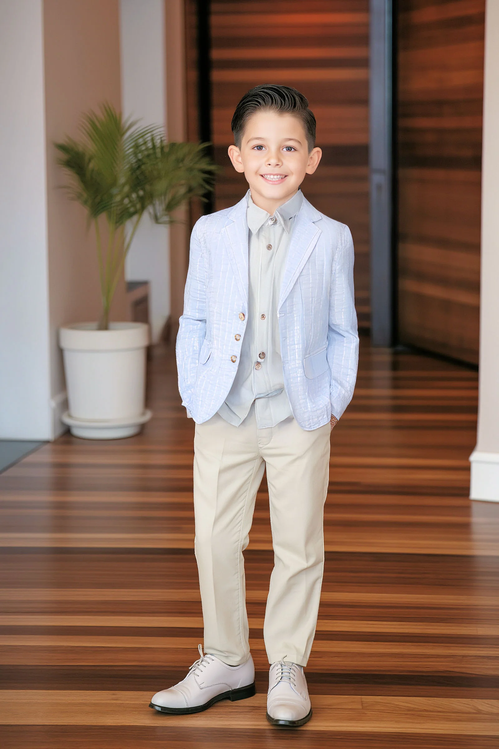 Hope & Henry Organic Cotton Seersucker Suit Jacket for Boys, Blue Chateau Check, Sizes 2T-12