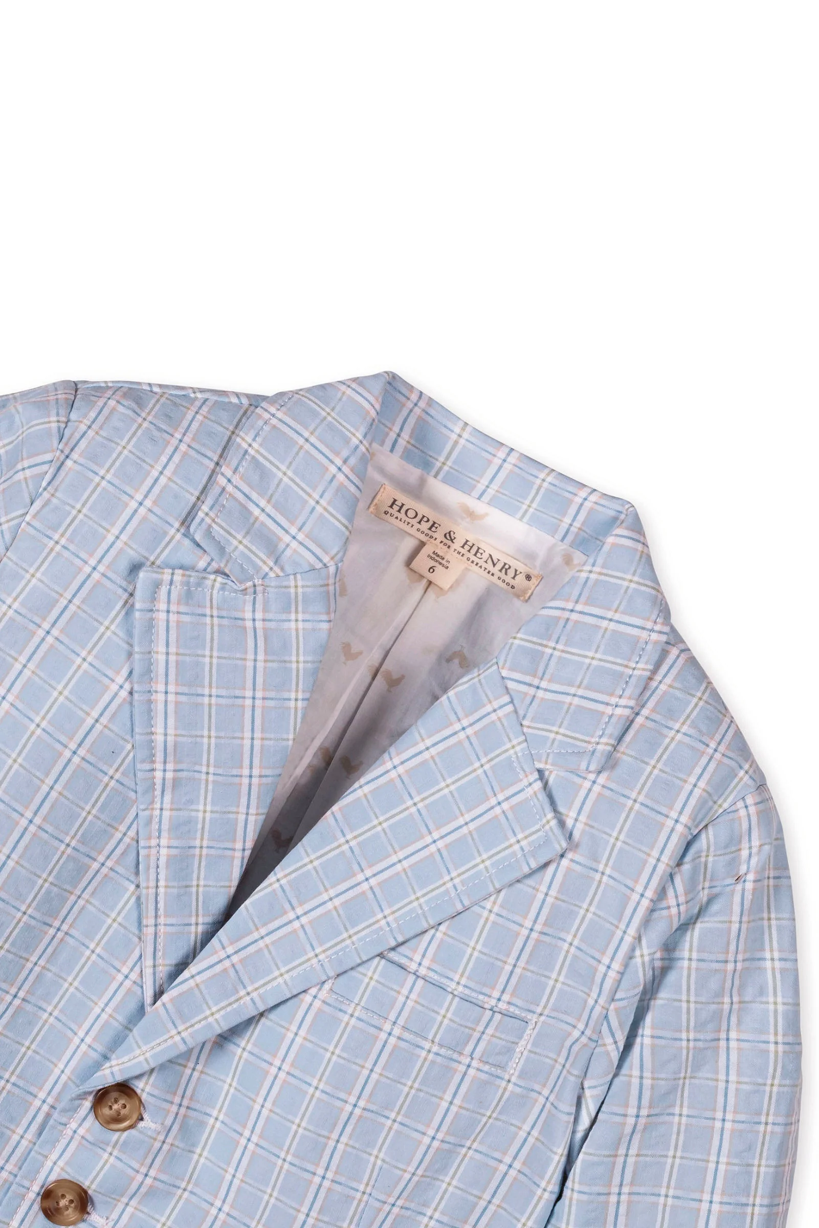 Hope & Henry Organic Cotton Seersucker Suit Jacket for Boys, Blue Chateau Check, Sizes 2T-12 - Image 3