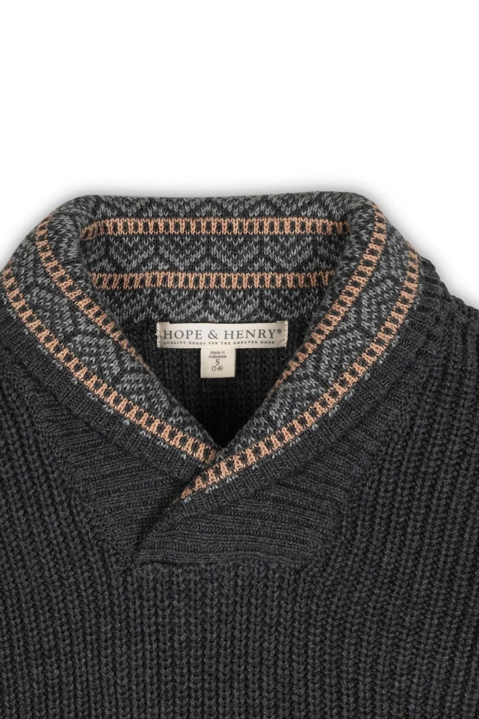 Hope & Henry Organic Cotton Shawl Collar Sweater for Boys, Gray, Toddler & Kids - Image 3