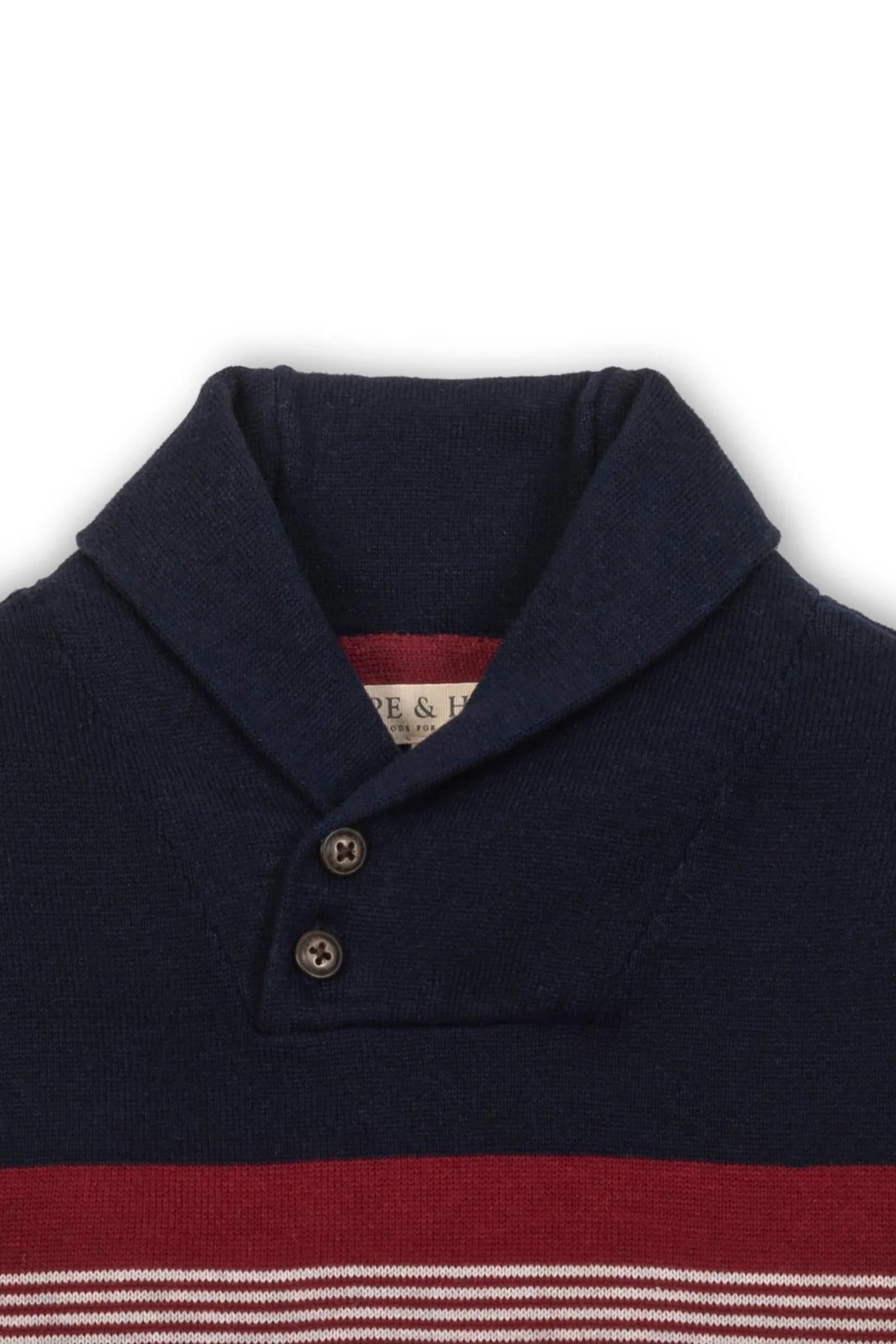 Hope & Henry Organic Cotton Shawl Collar Sweater for Boys, Navy & Light Gray Stripe, Sizes 2-16 - Image 3