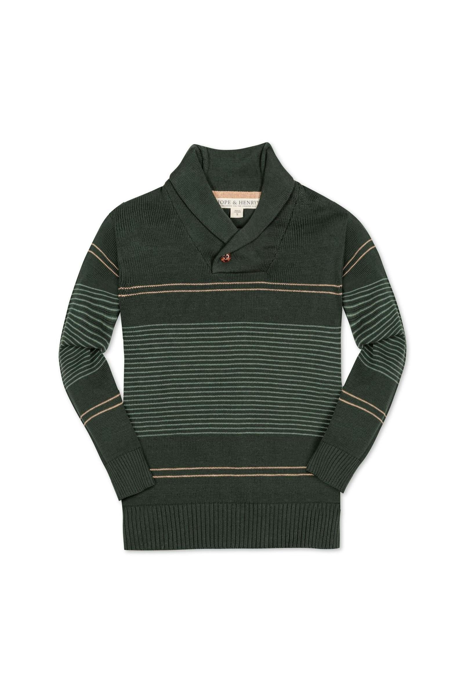 Hope & Henry Organic Cotton Shawl Collar Sweater, Pine and Sage Stripe, Toddler & Kids - Image 2