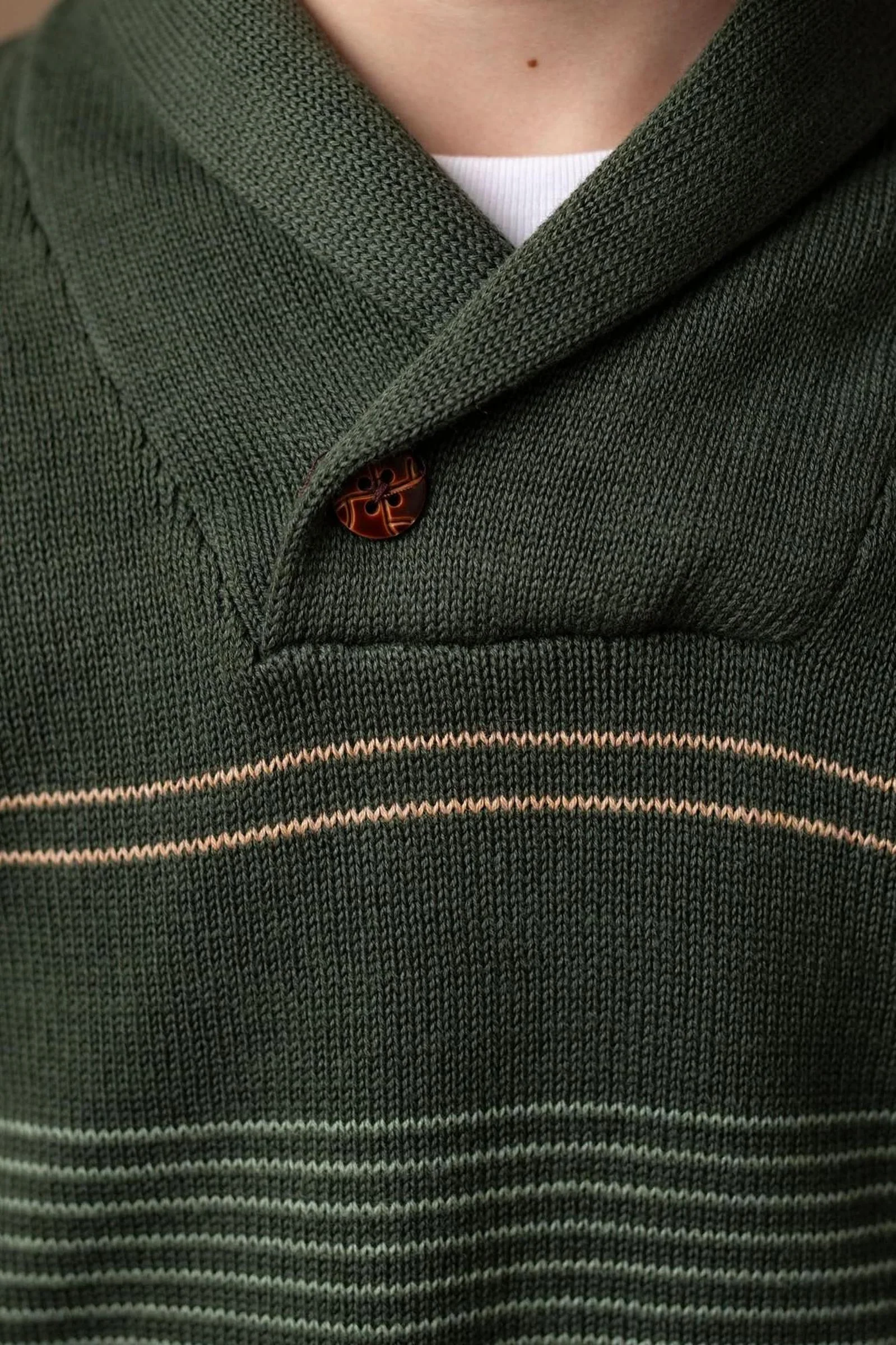 Hope & Henry Organic Cotton Shawl Collar Sweater, Pine and Sage Stripe, Toddler & Kids - Image 3