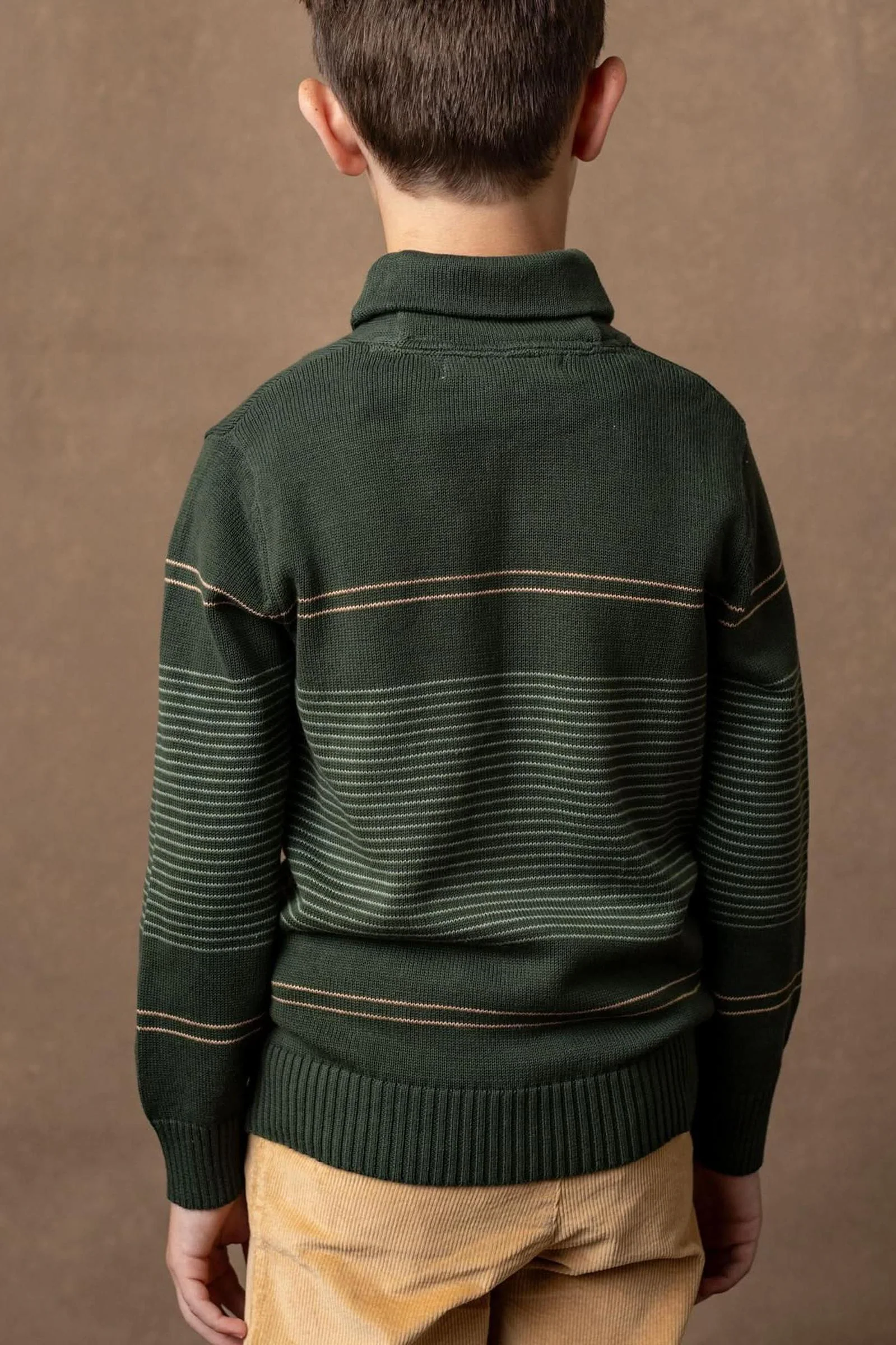 Hope & Henry Organic Cotton Shawl Collar Sweater, Pine and Sage Stripe, Toddler & Kids - Image 4