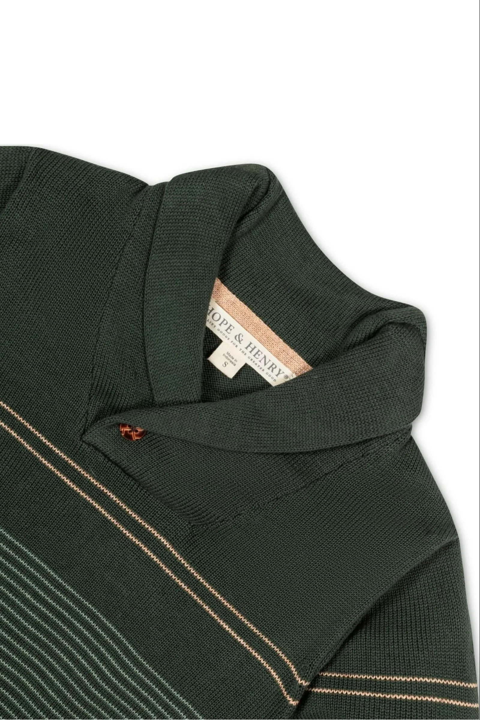 Hope & Henry Organic Cotton Shawl Collar Sweater, Pine and Sage Stripe, Toddler & Kids - Image 5