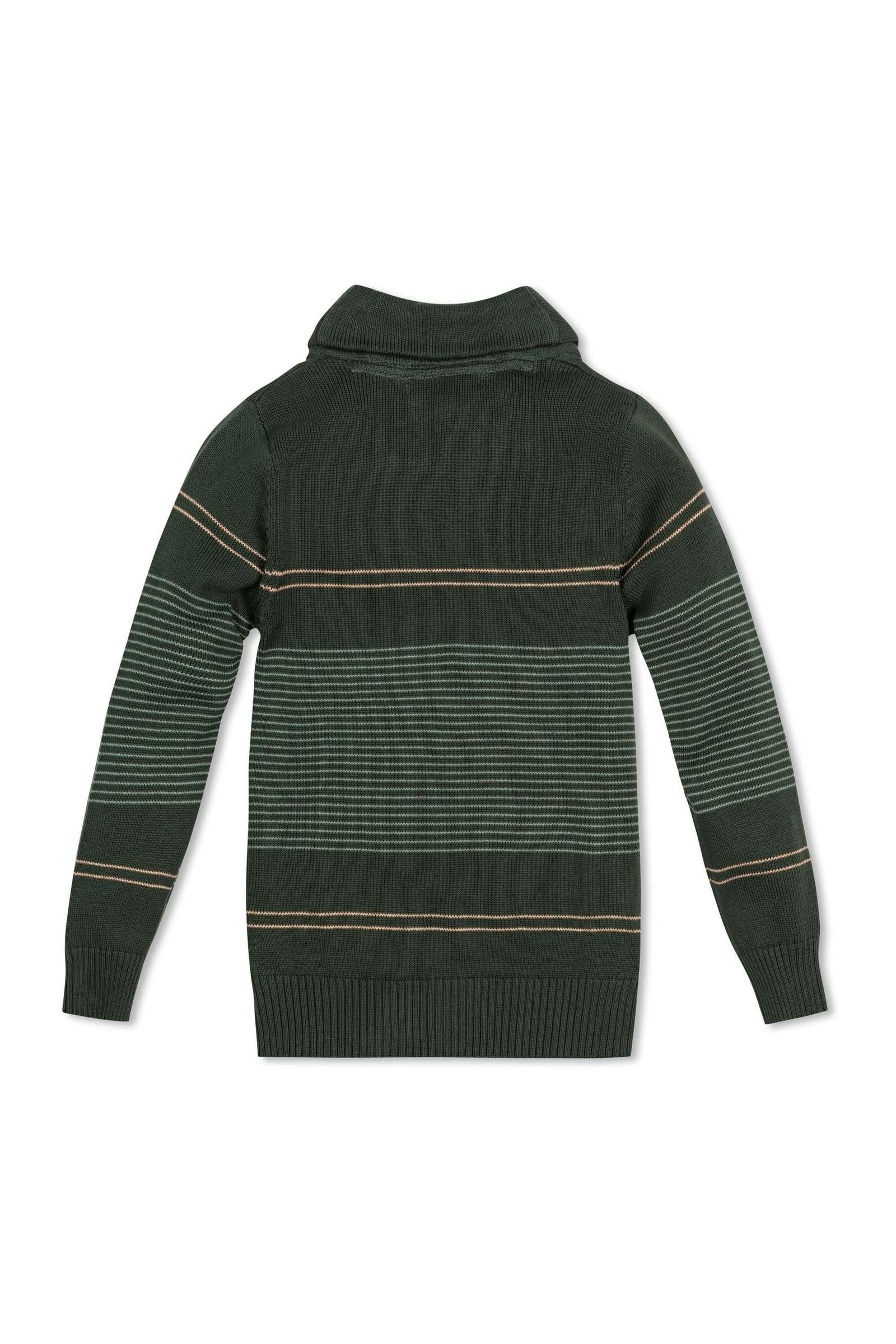 Hope & Henry Organic Cotton Shawl Collar Sweater, Pine and Sage Stripe, Toddler & Kids - Image 6