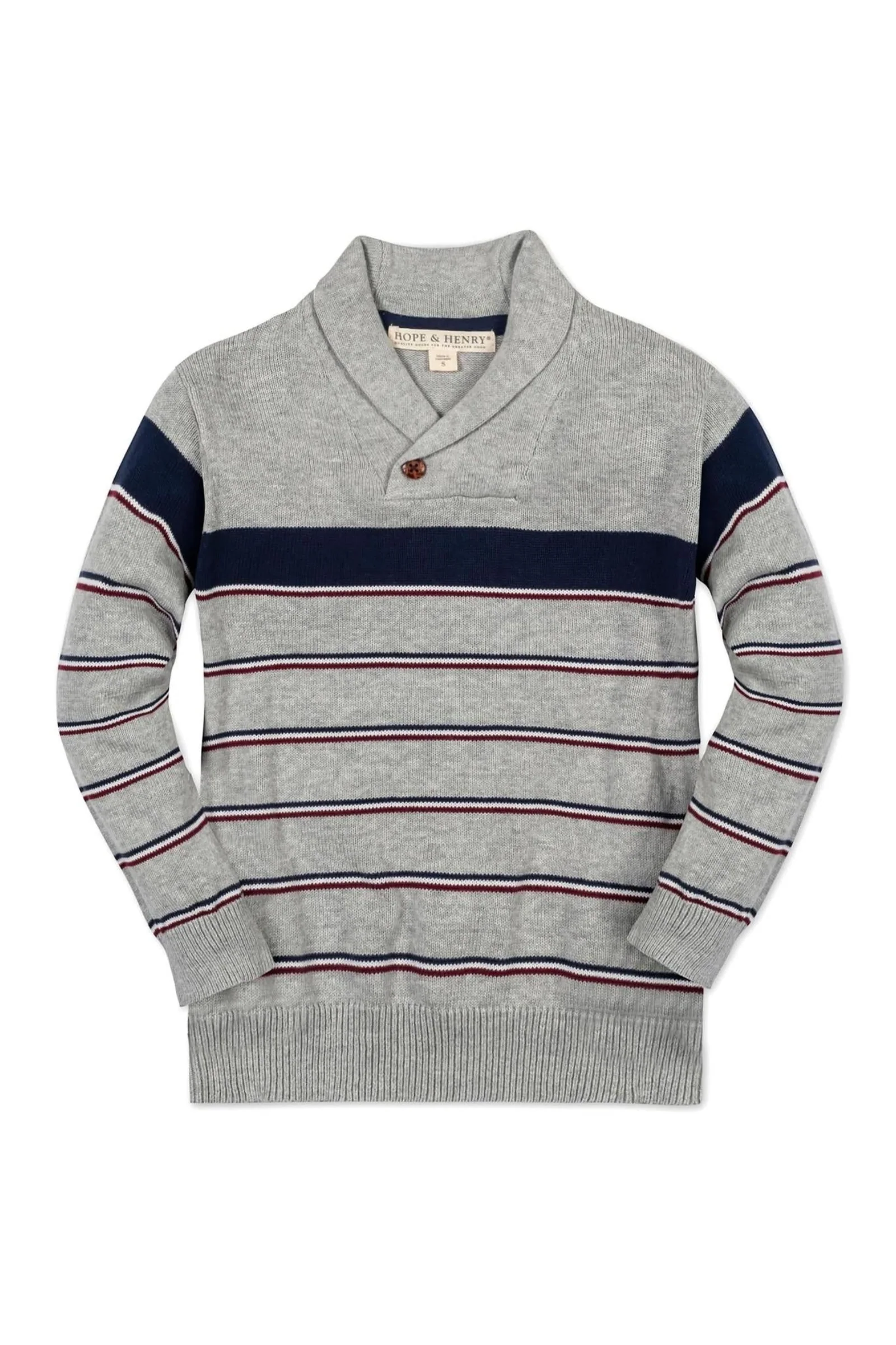 Hope & Henry Organic Cotton Shawl Collar Sweater for Baby Boys, Gray - Image 2