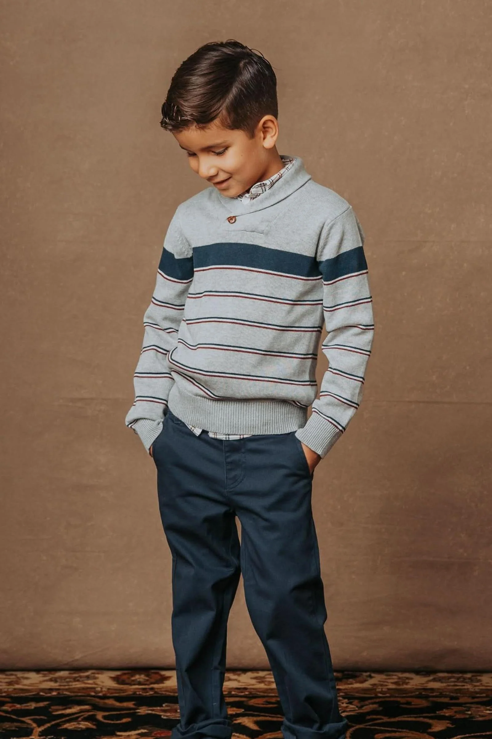 Hope & Henry Organic Cotton Shawl Collar Sweater for Baby Boys, Gray - Image 4