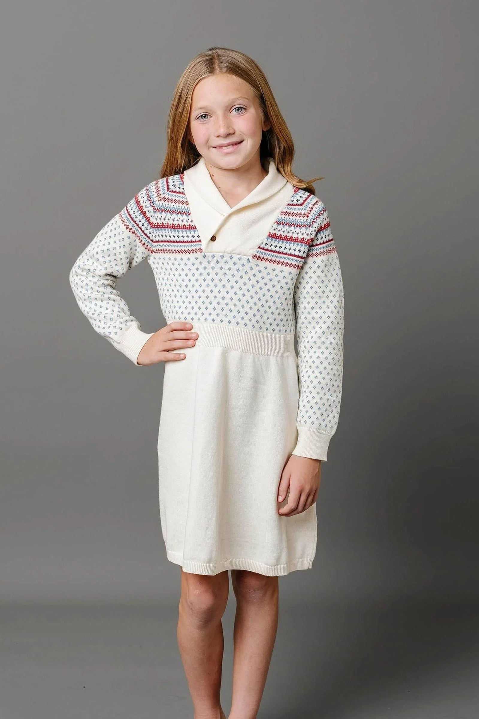 Hope & Henry Organic Cotton Shawl Collar Sweater Dress for Babies, Ivory, Baby - Image 3