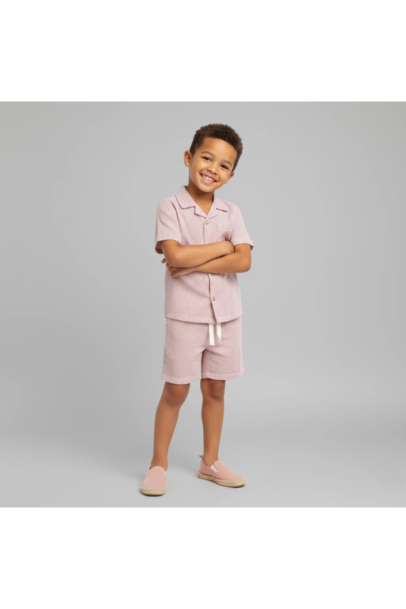 Organic Shirt & Shorts Set - Coral Stripes - Image 4