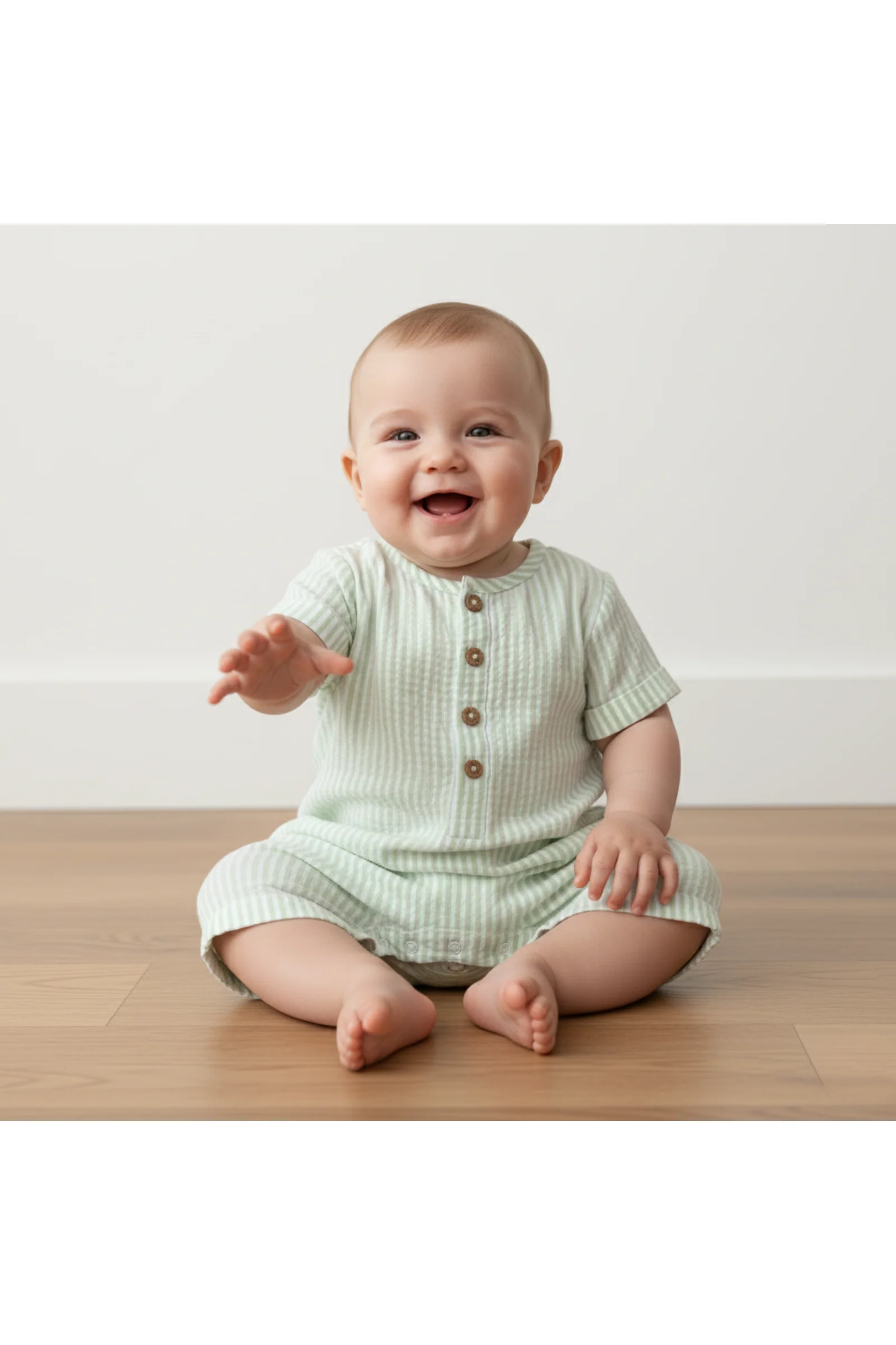 Organic Short Bubble Romper - Basil Stripes - Image 4