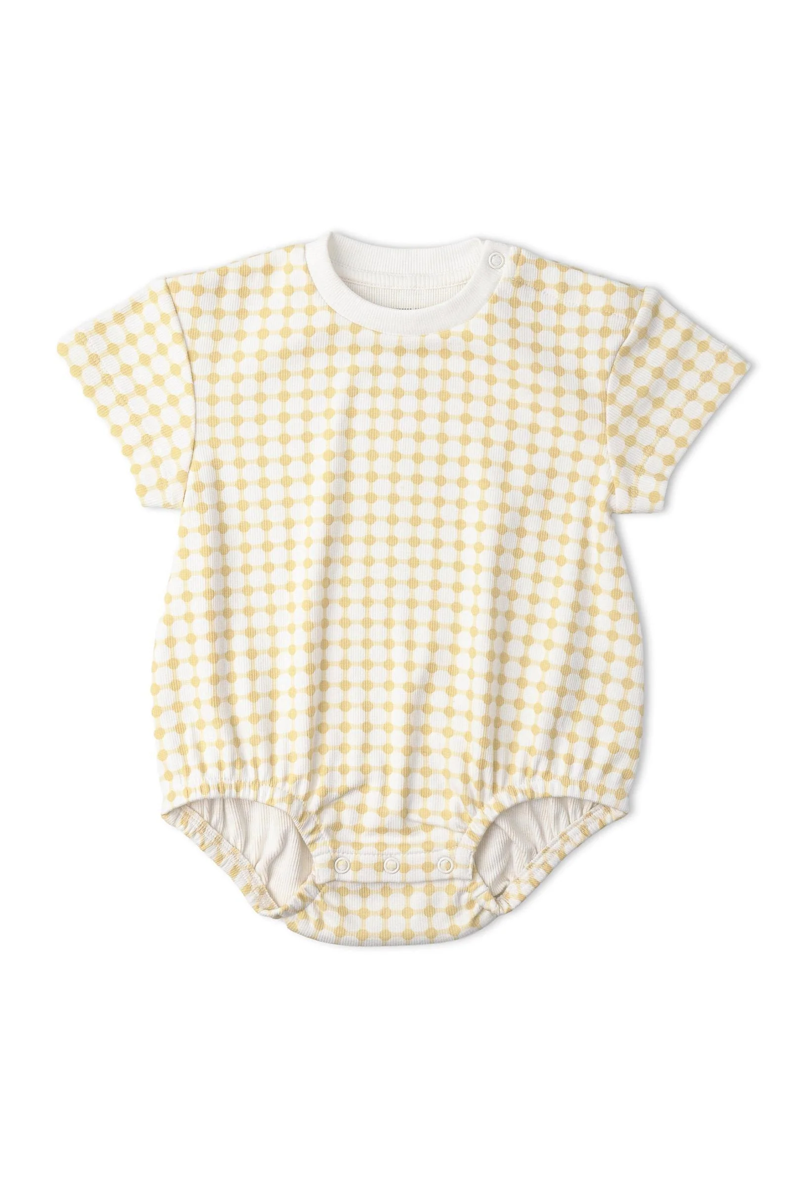 Organic Short Sleeve Bubble Romper - Dotty Gingham - Image 2