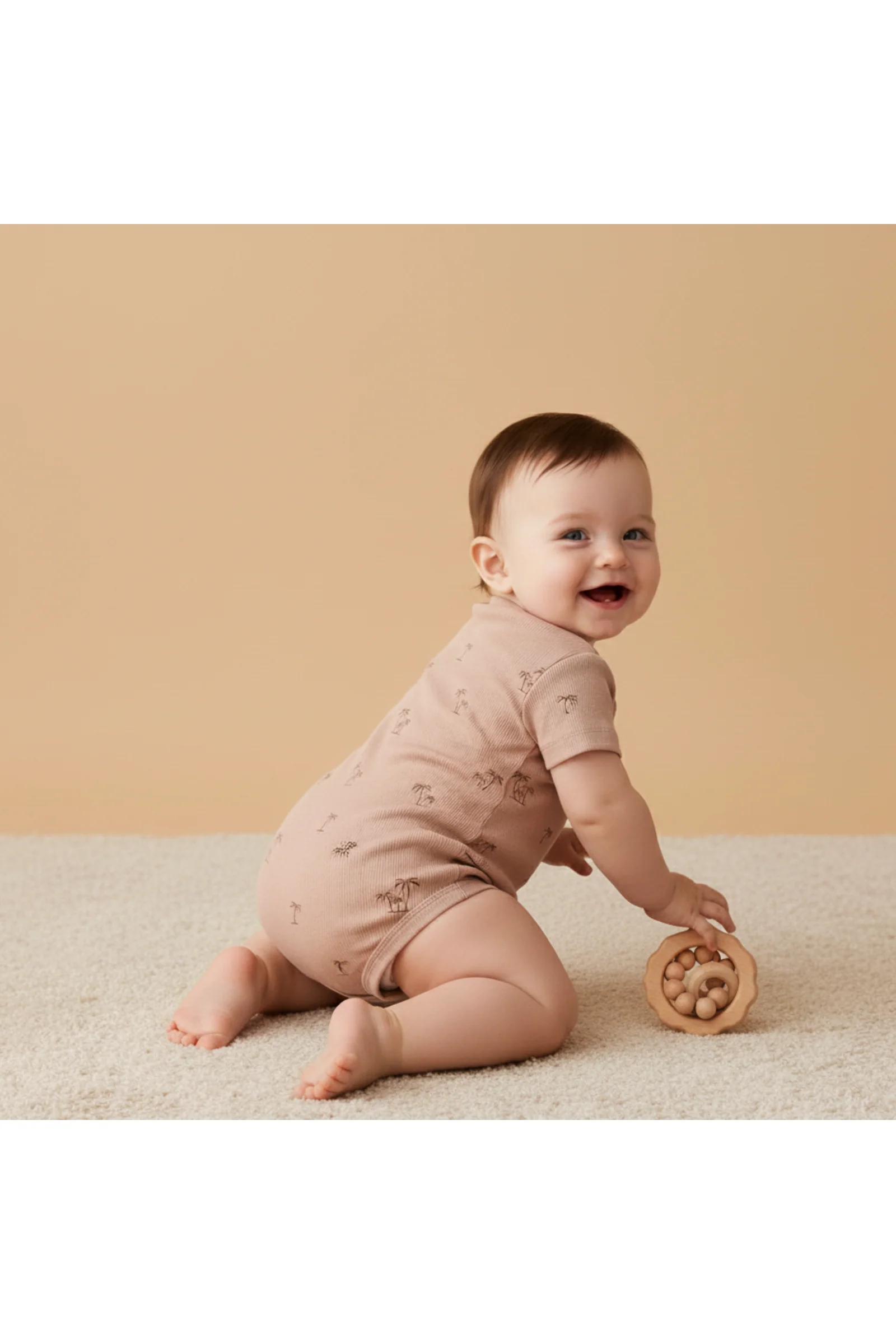 Organic Short Sleeve Bubble Romper - Island Palm - Image 3