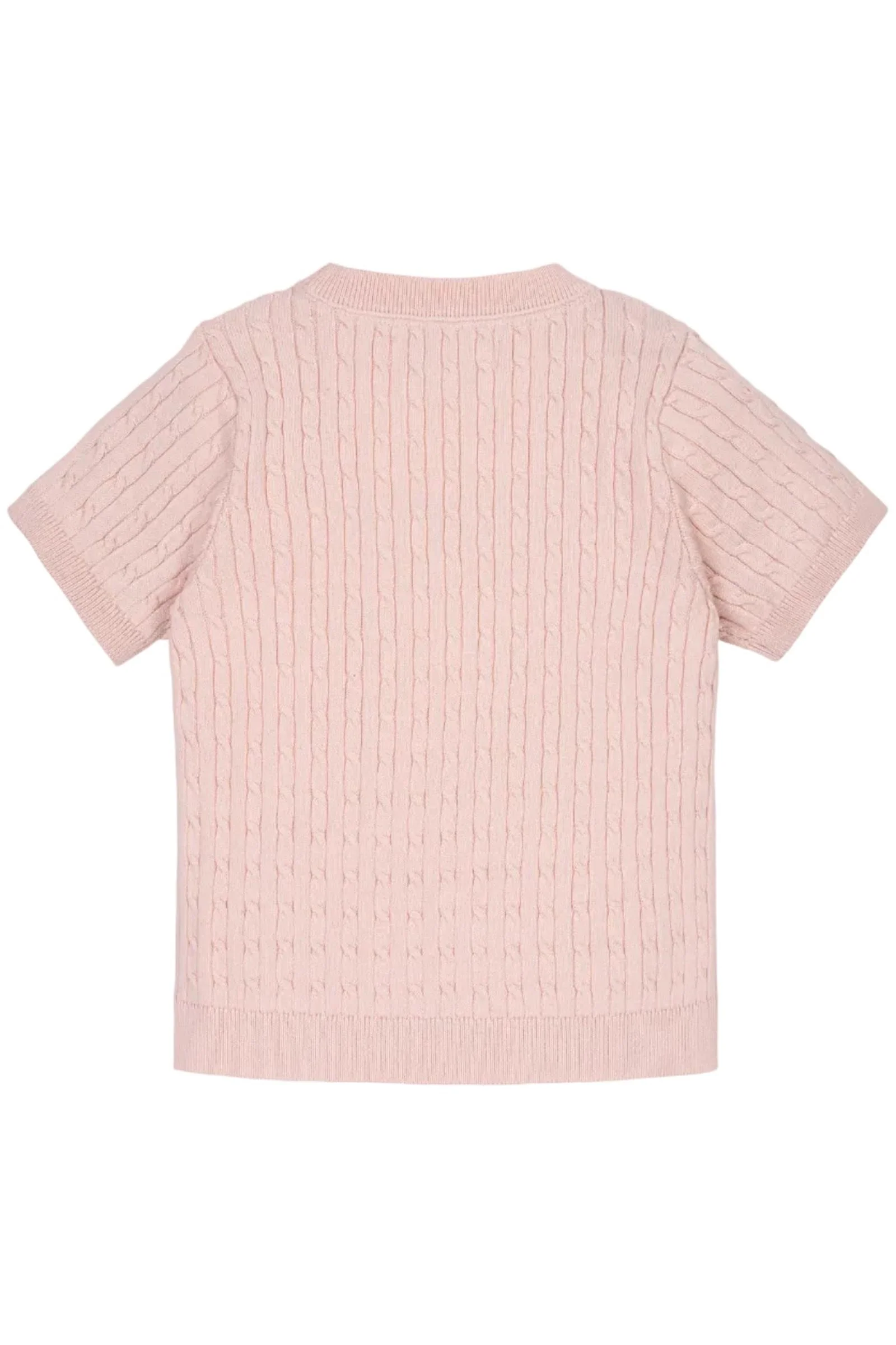 Hope & Henry Organic Cotton Short Sleeve Cable Sweater for Girls, Pink, Sizes 2T-12 - Image 4