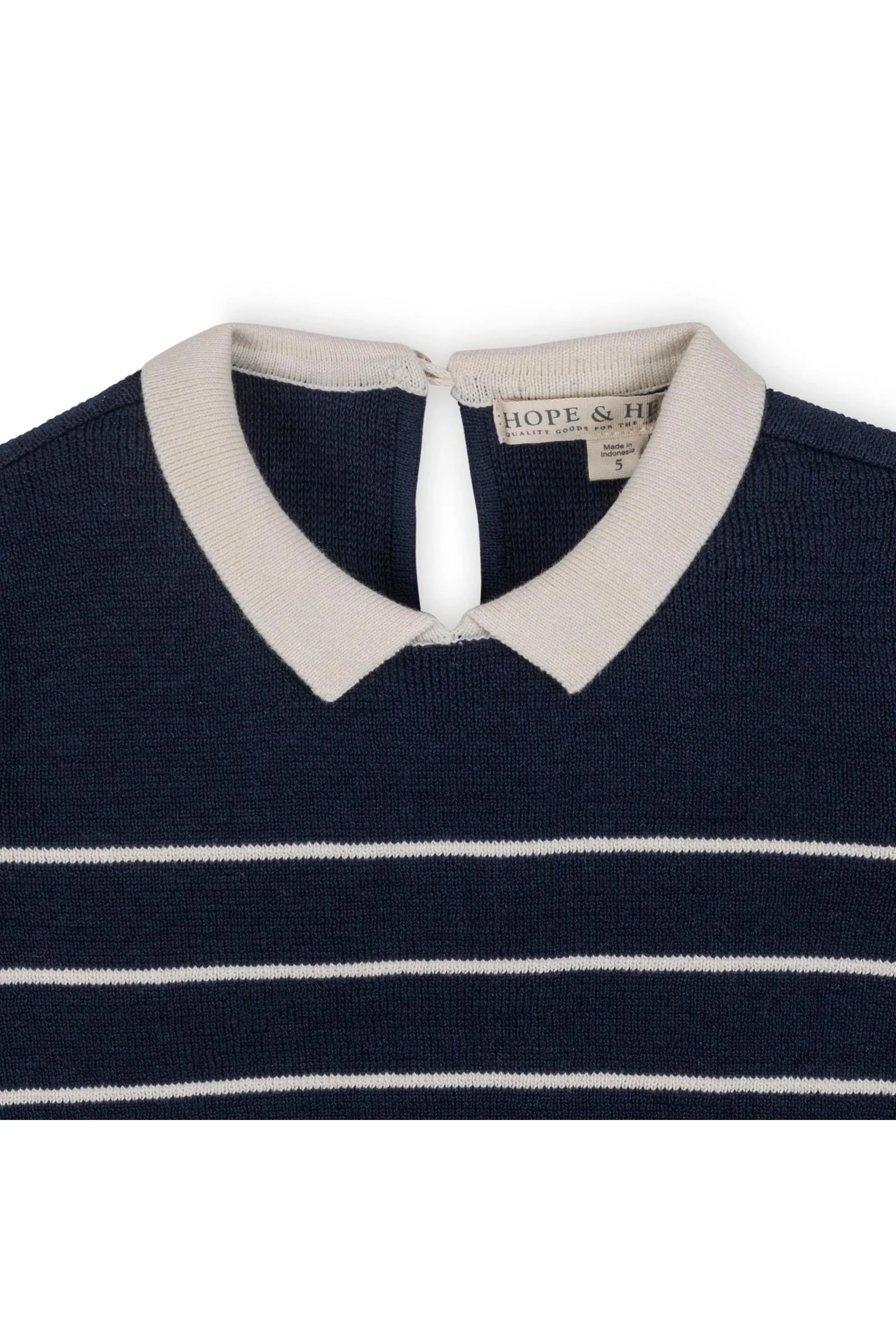 Hope & Henry Organic Cotton Short Sleeve Collared Sweater Dress, Navy Stripe, Toddler & Kids - Image 3