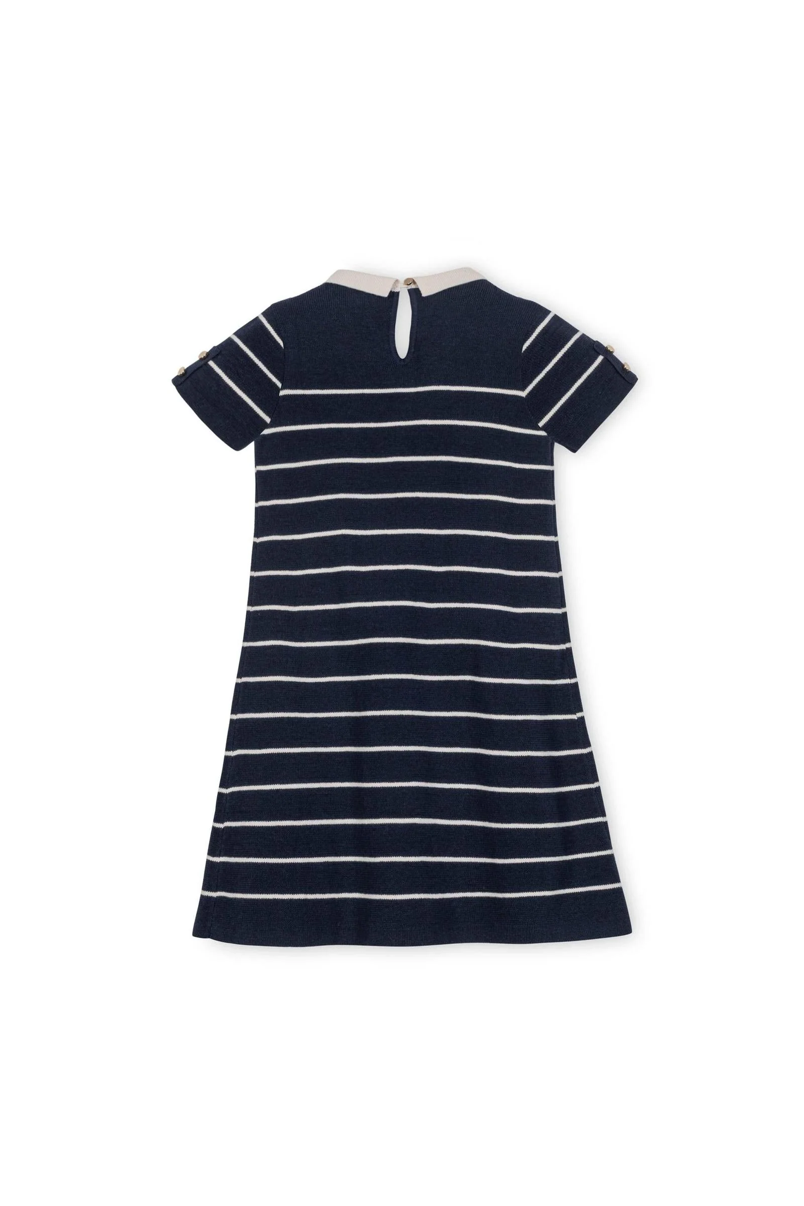 Hope & Henry Organic Cotton Short Sleeve Collared Sweater Dress, Navy Stripe, Toddler & Kids - Image 4