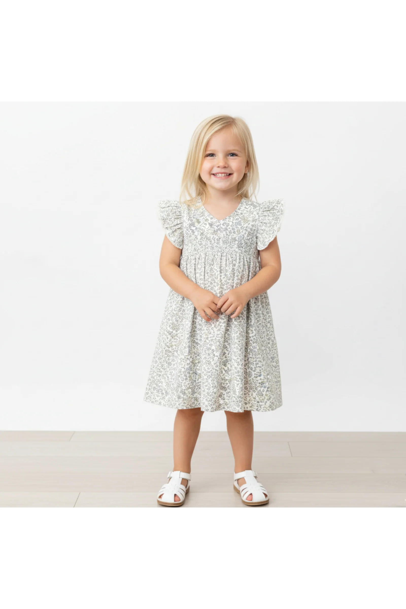 Organic Short Sleeve Flutter Dress - Tulle Floral