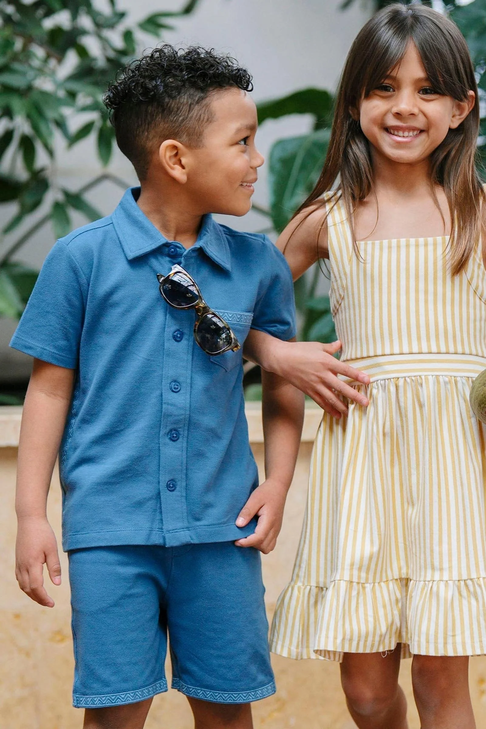 Organic Cotton Short Sleeve Pique Button Down Shirt, Stone Blue, Toddler & Kids - Image 3