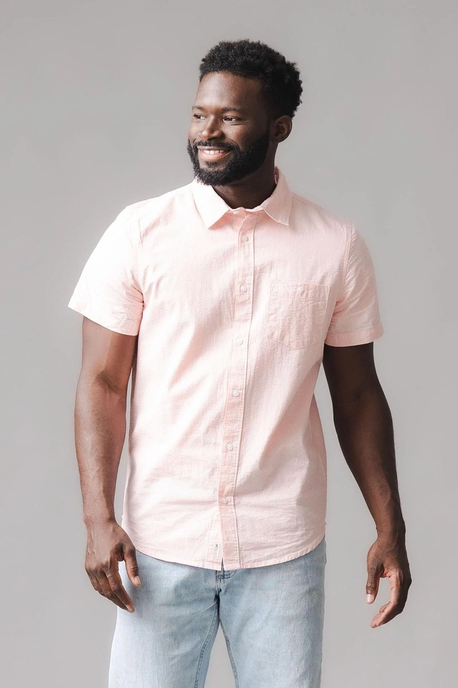 Organic Cotton Short Sleeve Rose Seersucker Shirt, Men, Family Matching Outfits - Image 3