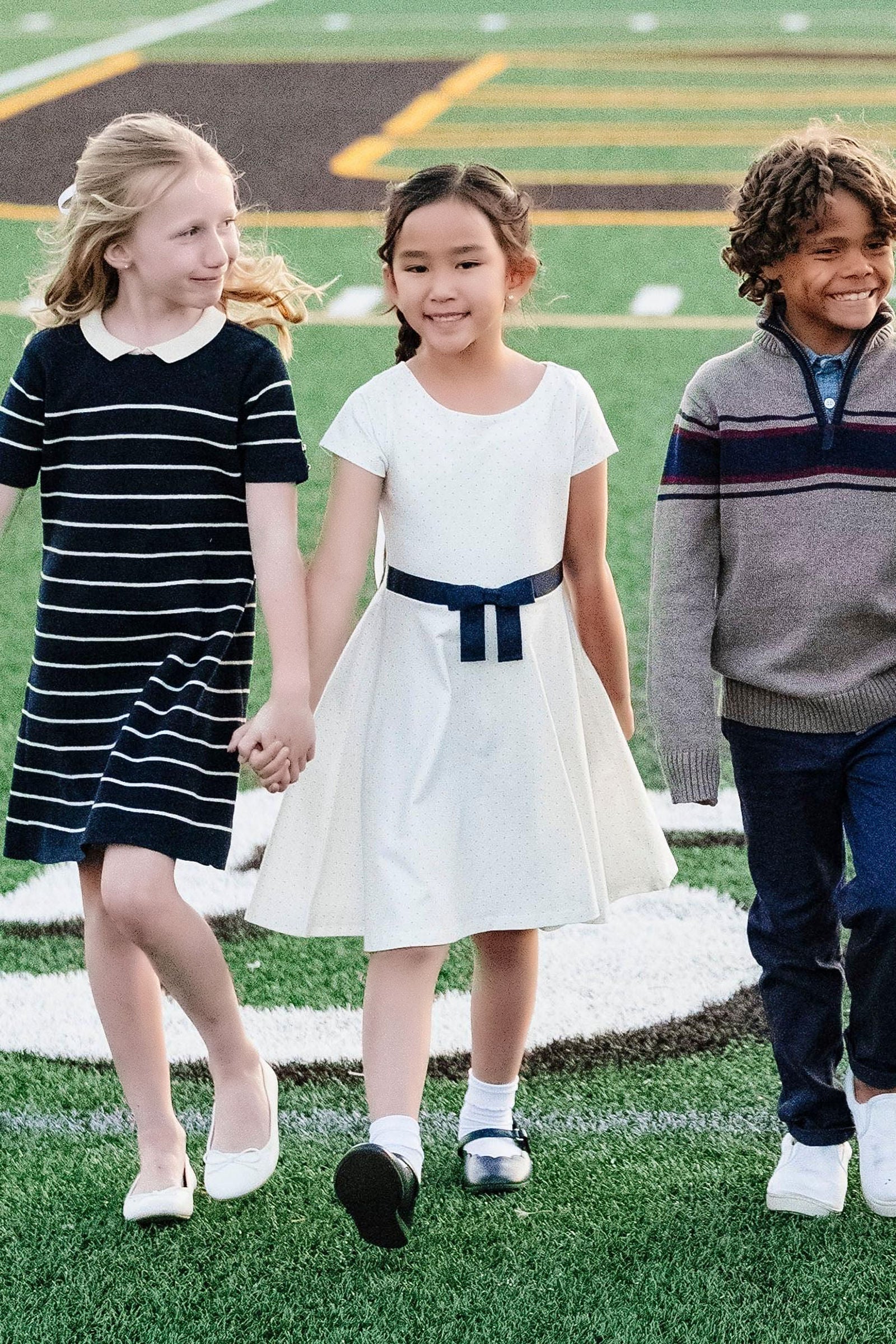 Hope & Henry Organic Cotton Short Sleeve Skater Dress for Girls, White Pindot Pattern, Toddler & Kids