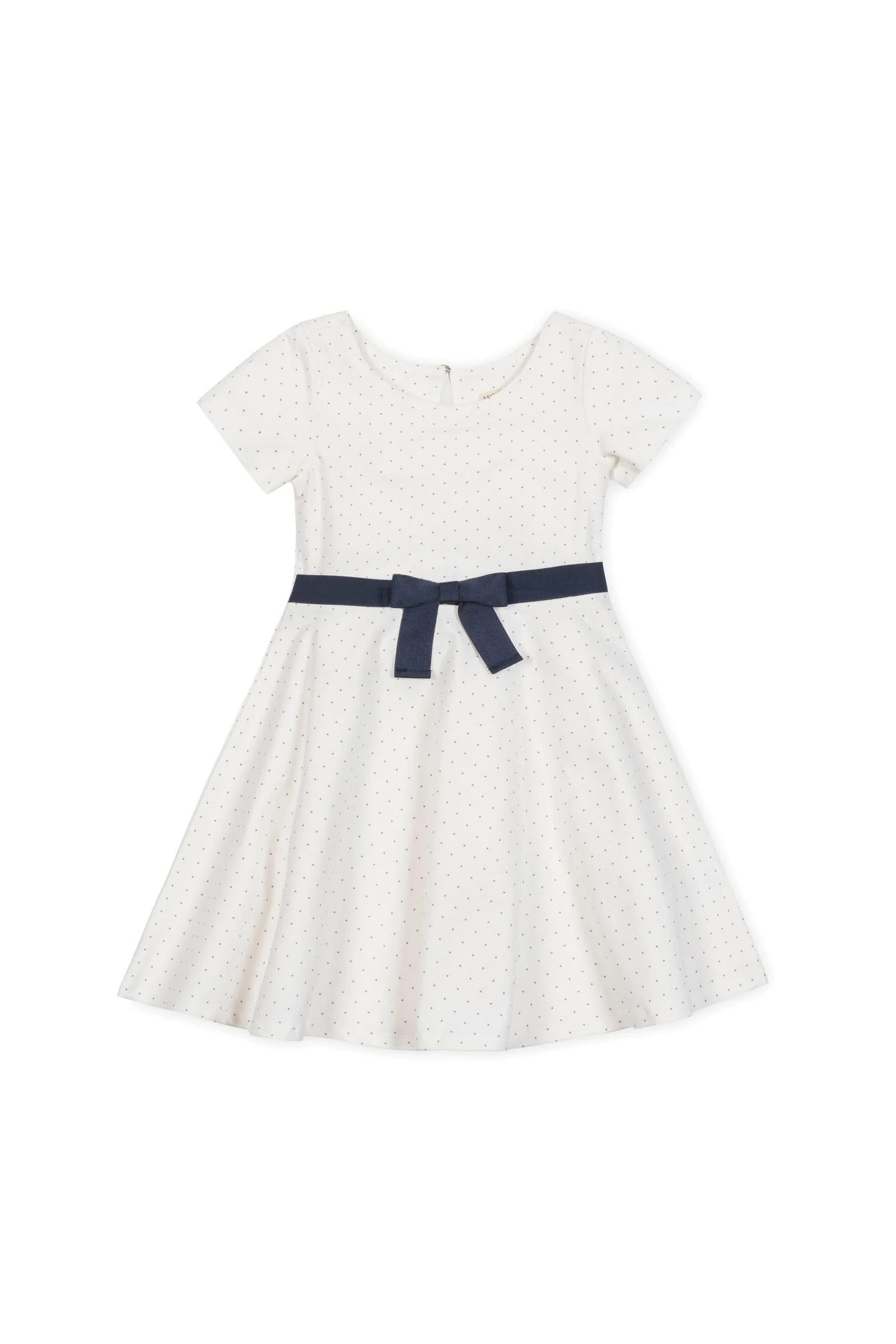 Hope & Henry Organic Cotton Short Sleeve Skater Dress for Girls, White Pindot Pattern, Toddler & Kids - Image 2