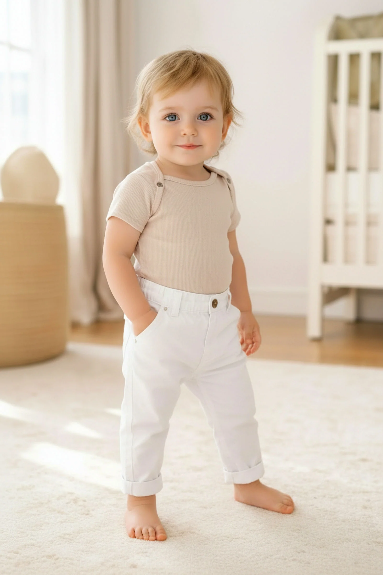 Hope & Henry Organic Cotton Skinny Stretch Chino for Baby Boys, White