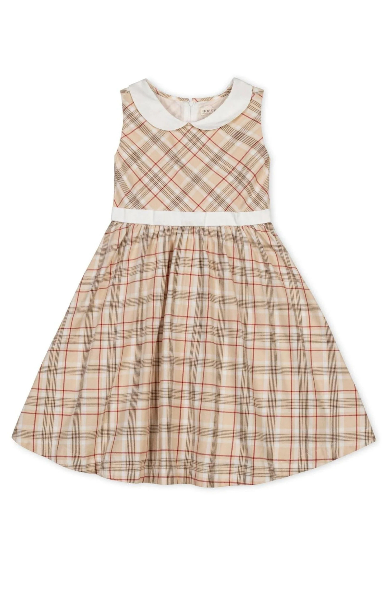 Hope & Henry Organic Cotton Sleeveless Peter Pan Collar Party Dress, Ivory Fireside Plaid, Toddler & Kids - Image 2