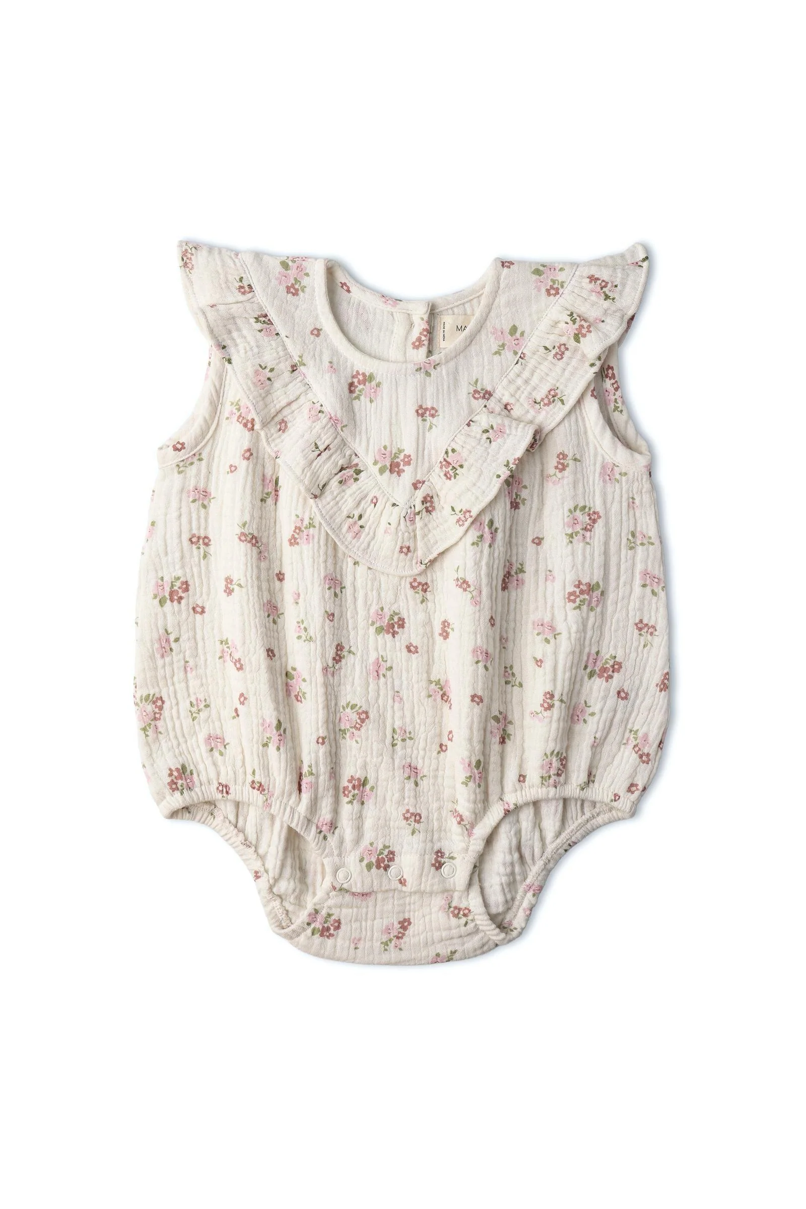 Organic Sleeveless Ruffle Bubble Romper - Blush Floral - Image 2