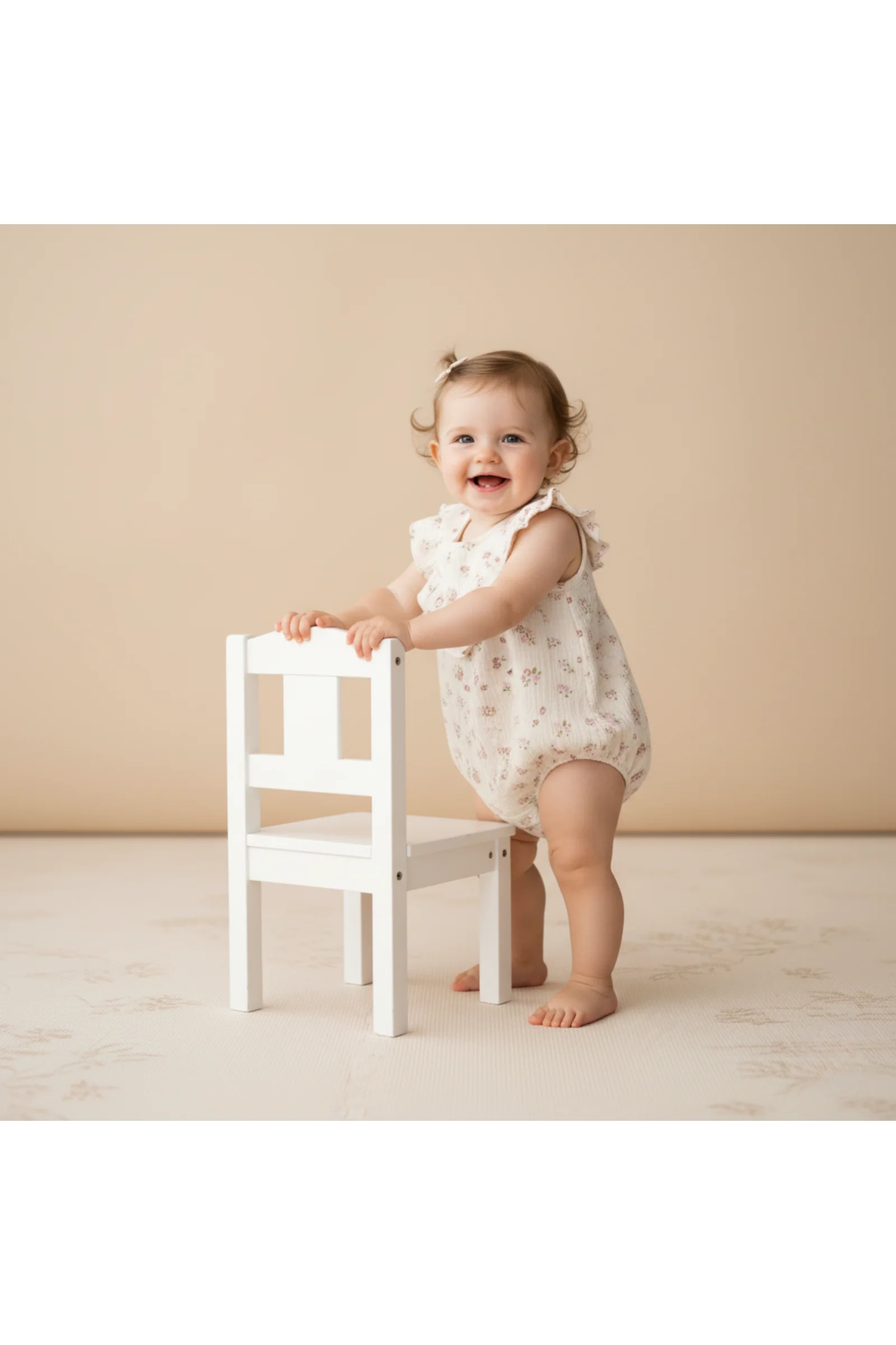 Organic Sleeveless Ruffle Bubble Romper - Blush Floral - Image 3