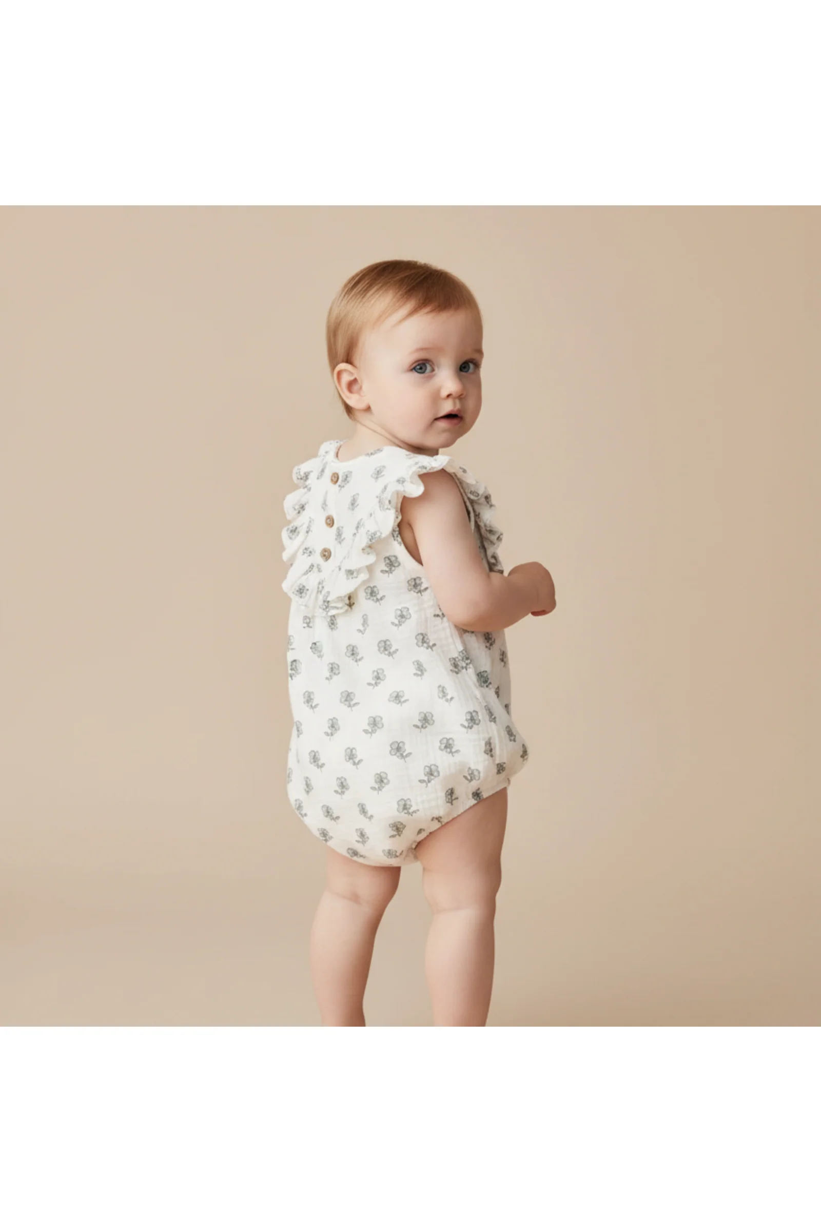 Organic Sleeveless Ruffle Bubble Romper - Poppy - Image 3