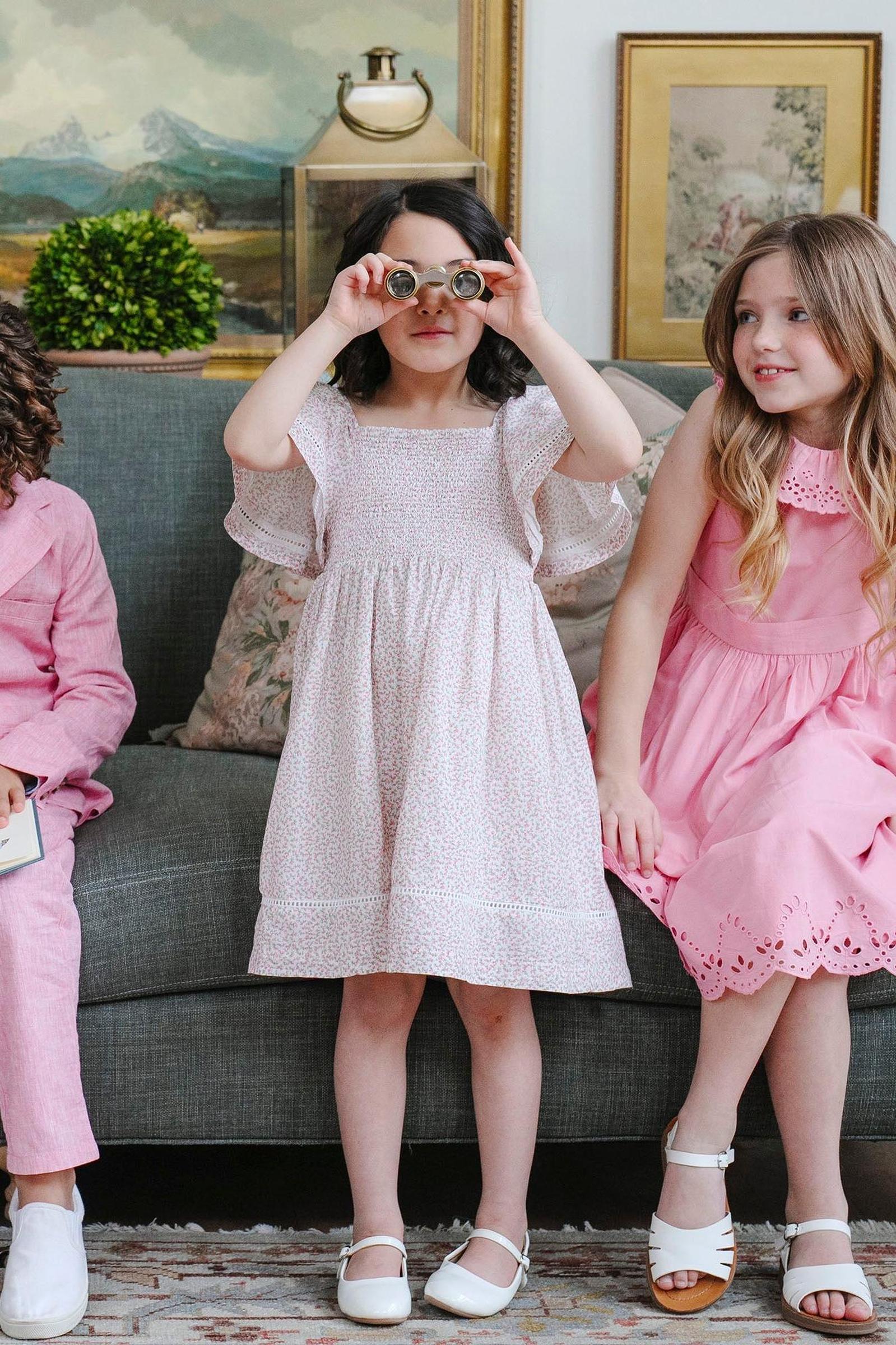 Hope & Henry Organic Cotton Smocked Bell Sleeve Dress Girls, Vintage Petal Ditsy, Toddler & Kids