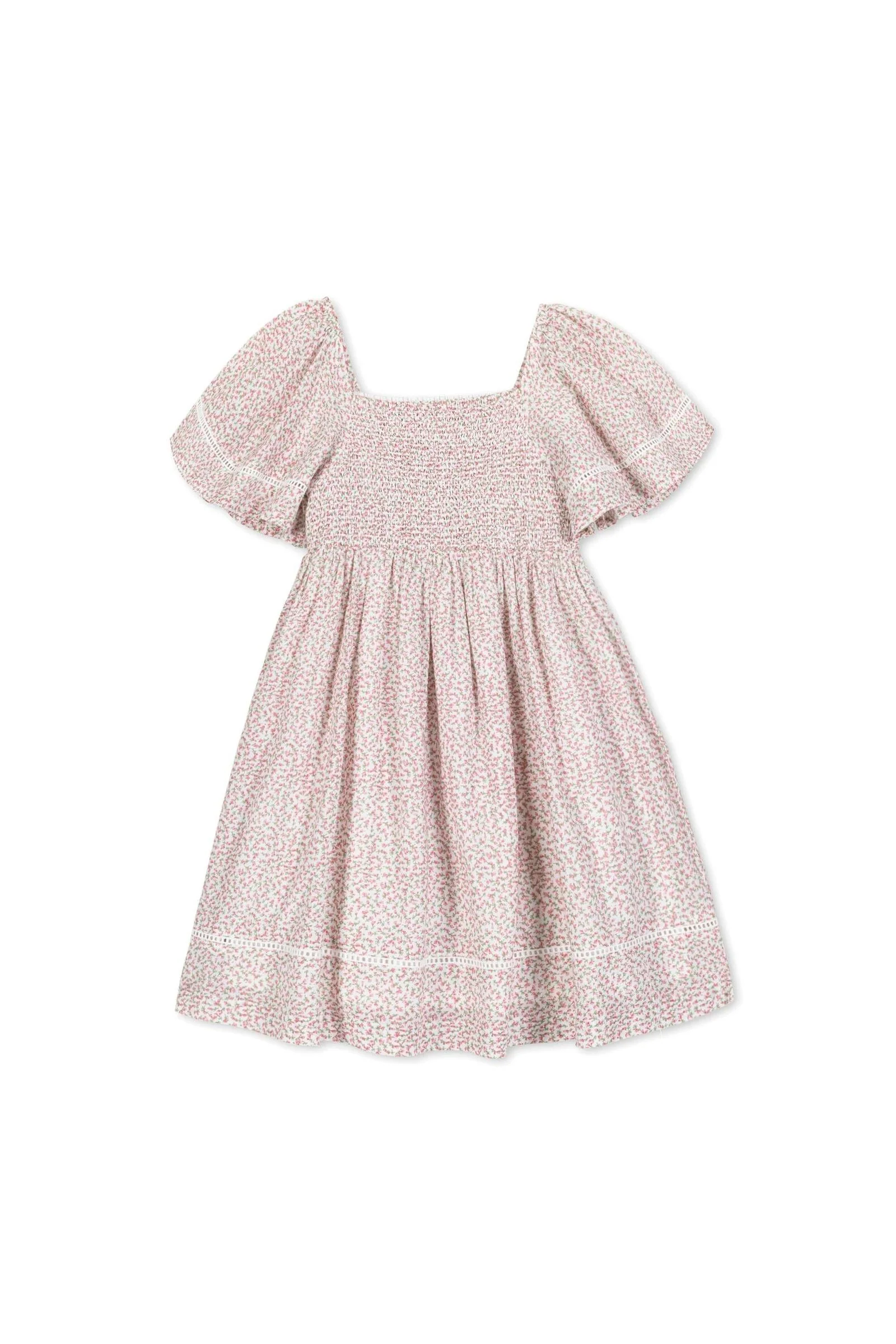 Hope & Henry Organic Cotton Smocked Bell Sleeve Dress Girls, Vintage Petal Ditsy, Toddler & Kids - Image 2