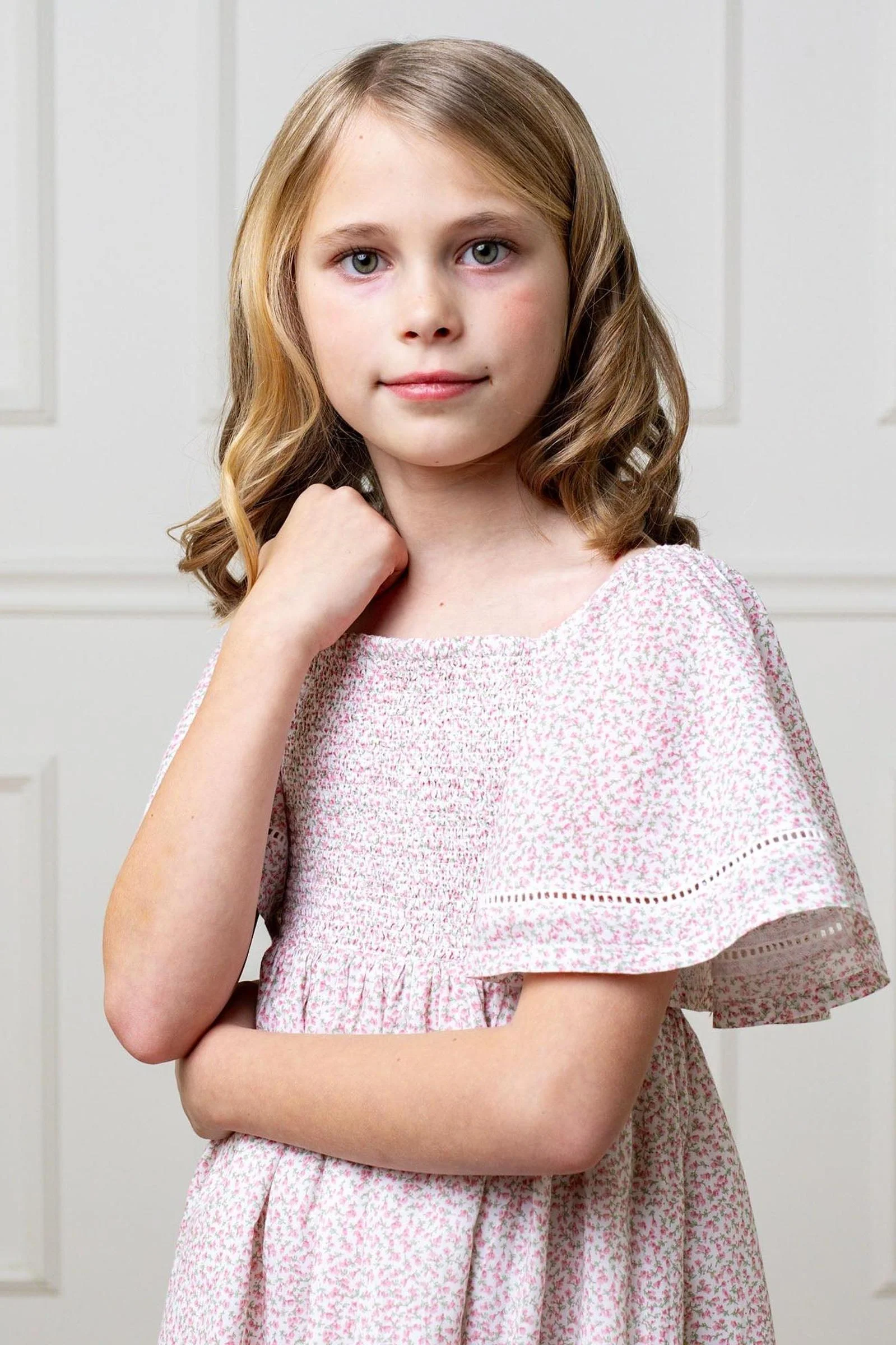 Hope & Henry Organic Cotton Smocked Bell Sleeve Dress Girls, Vintage Petal Ditsy, Toddler & Kids - Image 6