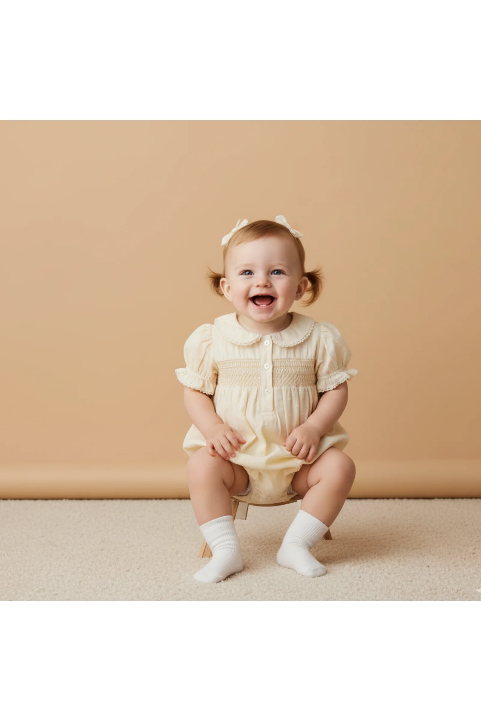 Organic Smocked Button Romper - Butter Yellow - Image 3