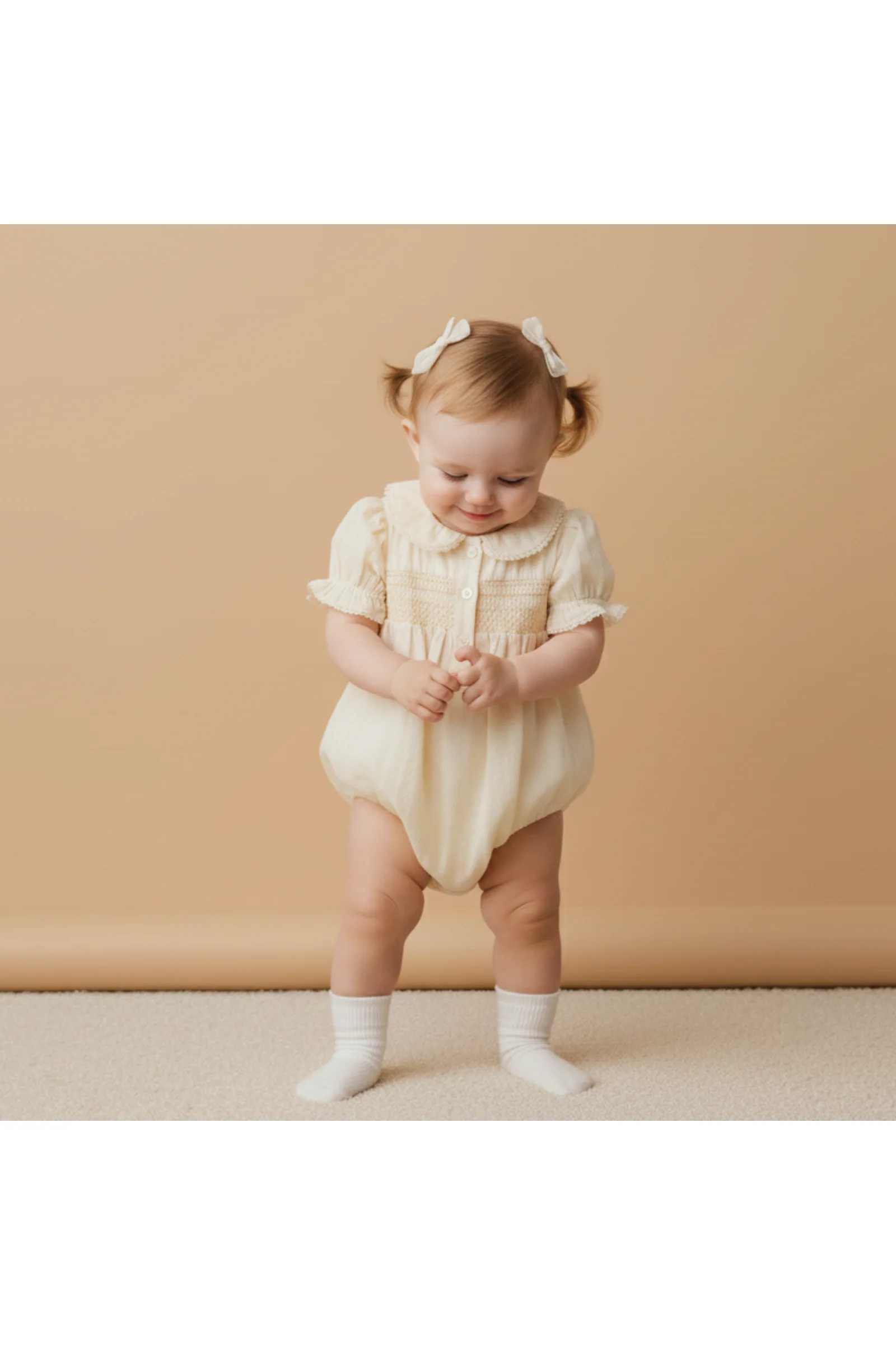 Organic Smocked Button Romper - Butter Yellow - Image 4